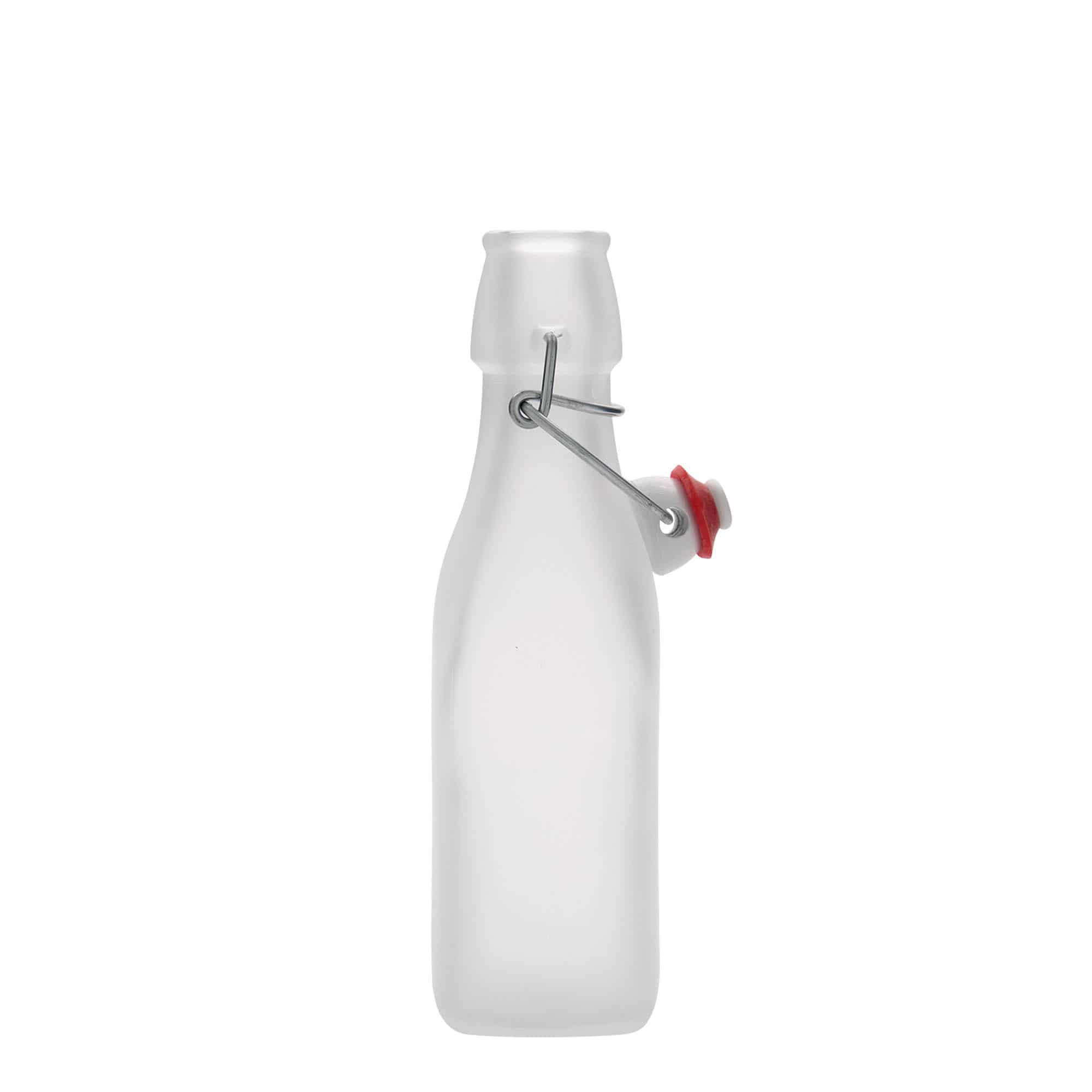 250 ml γυάλινο μπουκάλι 'Swing, τετράγωνο, λευκό, στόμιο: κλείσιμο με μπρούτζινο κλιπ