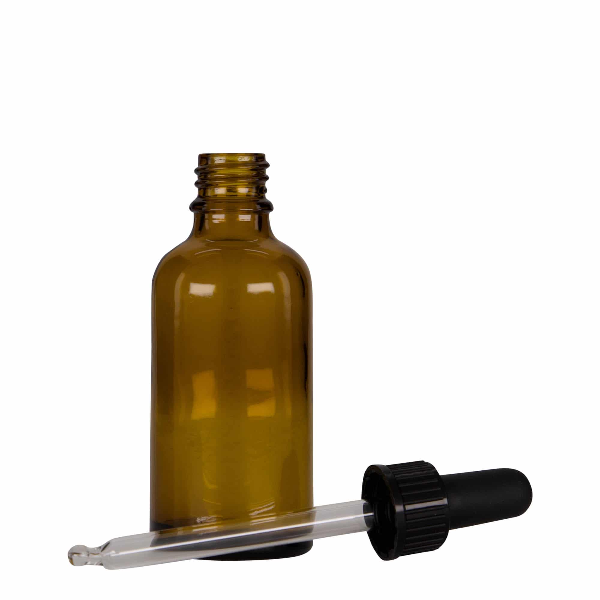 Μπουκάλι φαρμάκου με σταγονόμετρο 50 ml, γυάλινο, καφέ-μαύρο, στόμιο: DIN 18