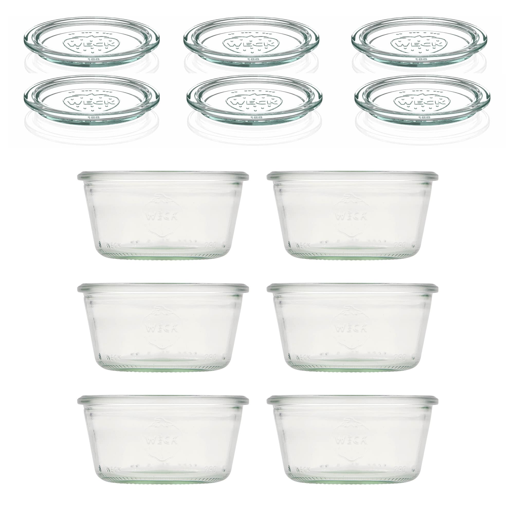 6x Χαμηλό κυλινδρικό βάζο WECK 290 ml με γυάλινο καπάκι RR 100