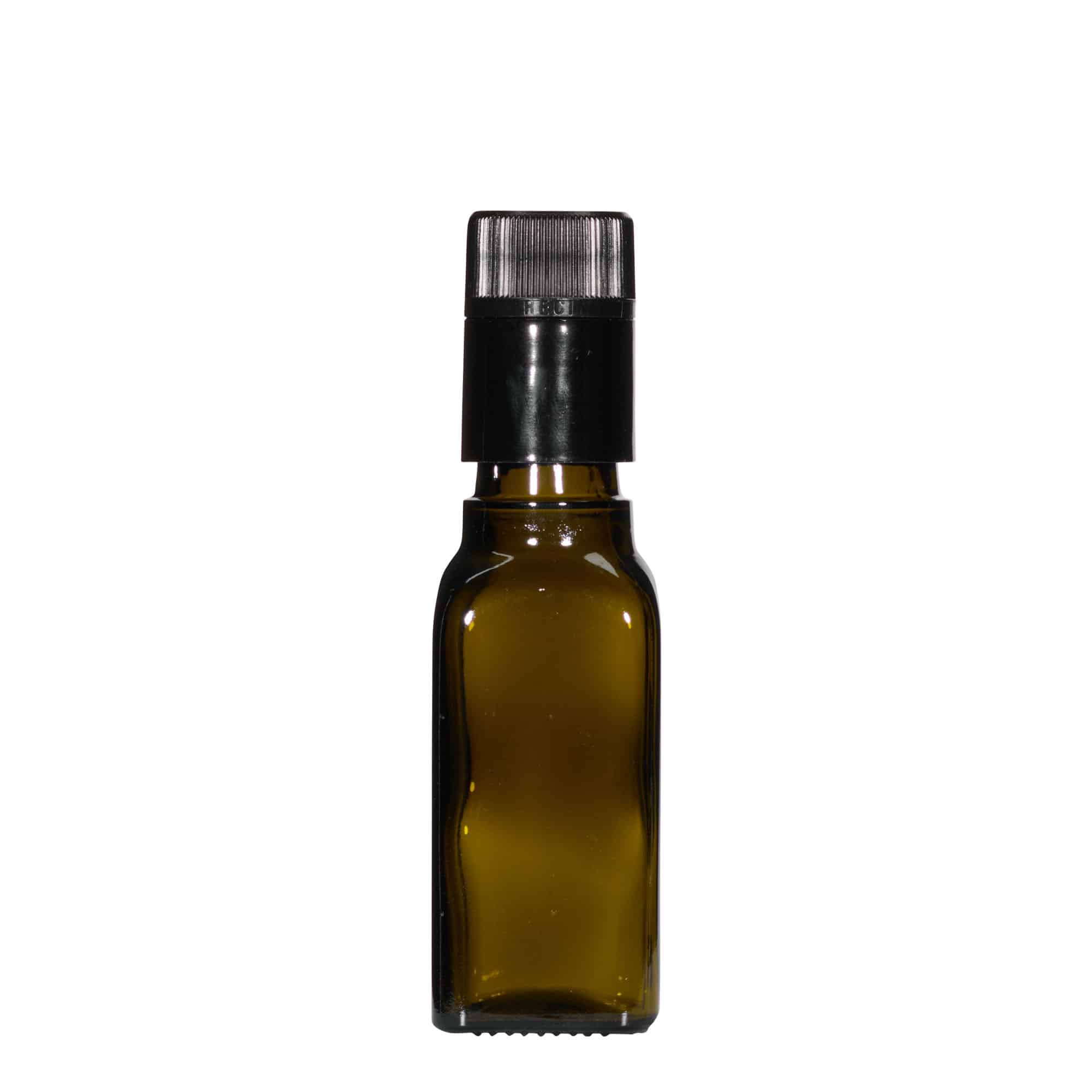 Μπουκάλι για ξίδι/λάδι 'Quadra' 100 ml, γυάλινο, τετράγωνο, πράσινο αντικέ, στόμιο: DOP