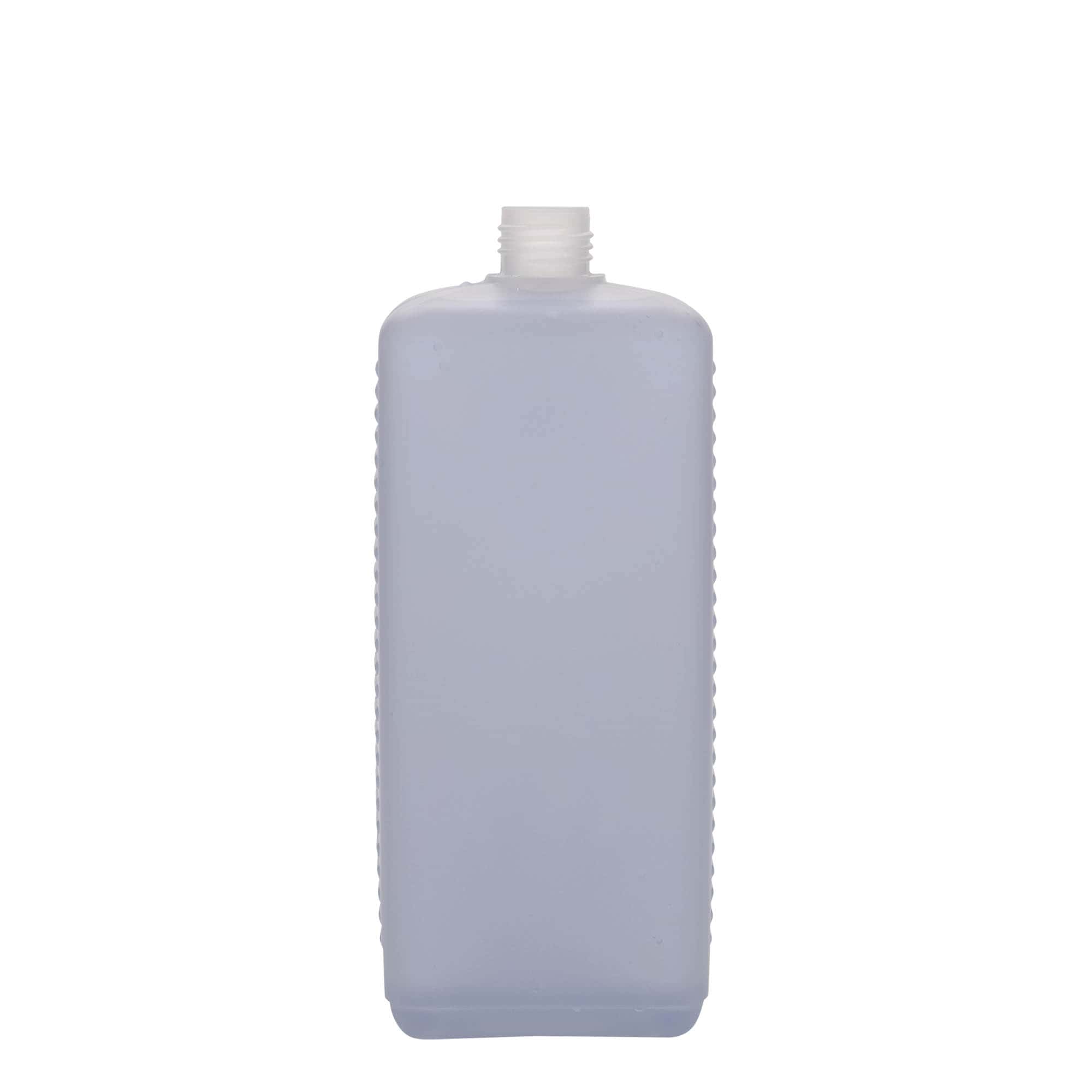 Ορθογώνιο μπουκάλι 1.000 ml, πλαστικό HDPE, φυσικό χρώμα, στόμιο: DIN 25 EPE