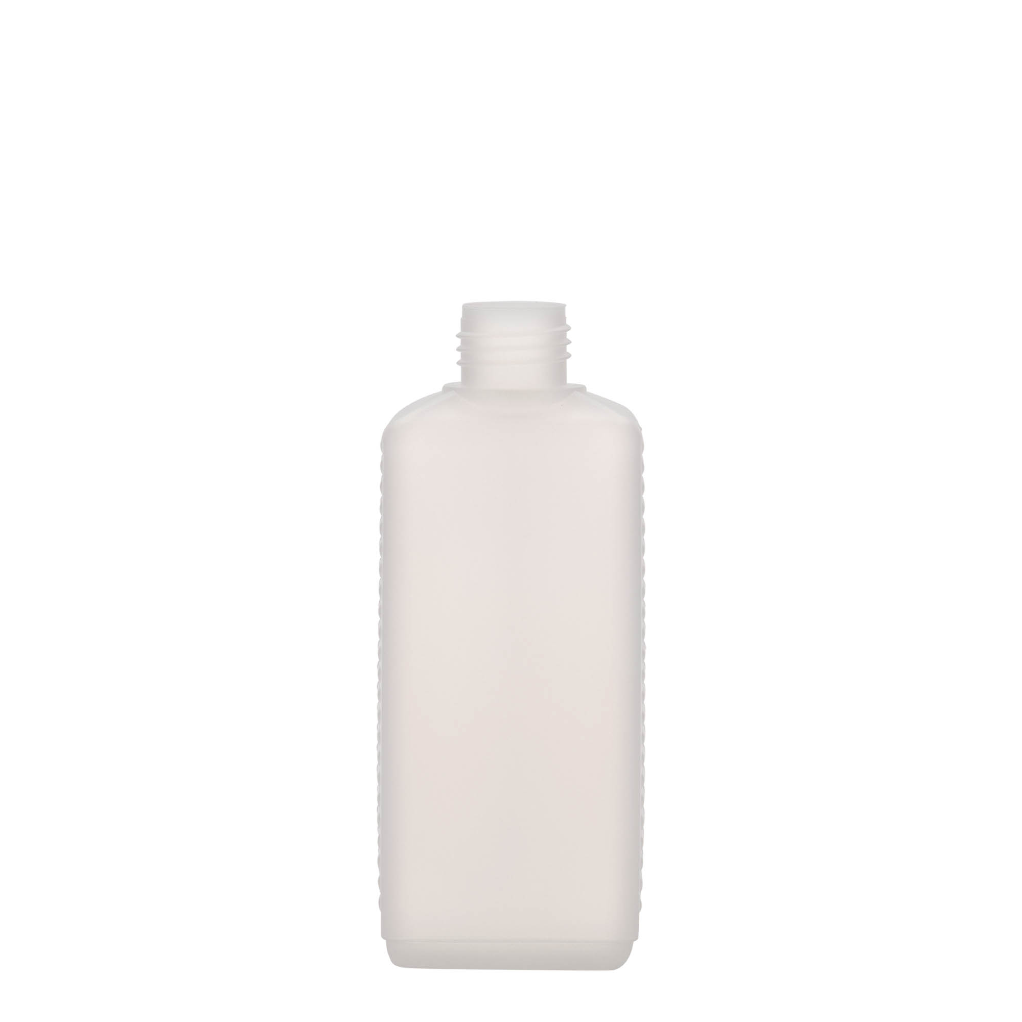 Ορθογώνιο μπουκάλι 250 ml, πλαστικό HDPE, φυσικό χρώμα, στόμιο: DIN 25 EPE