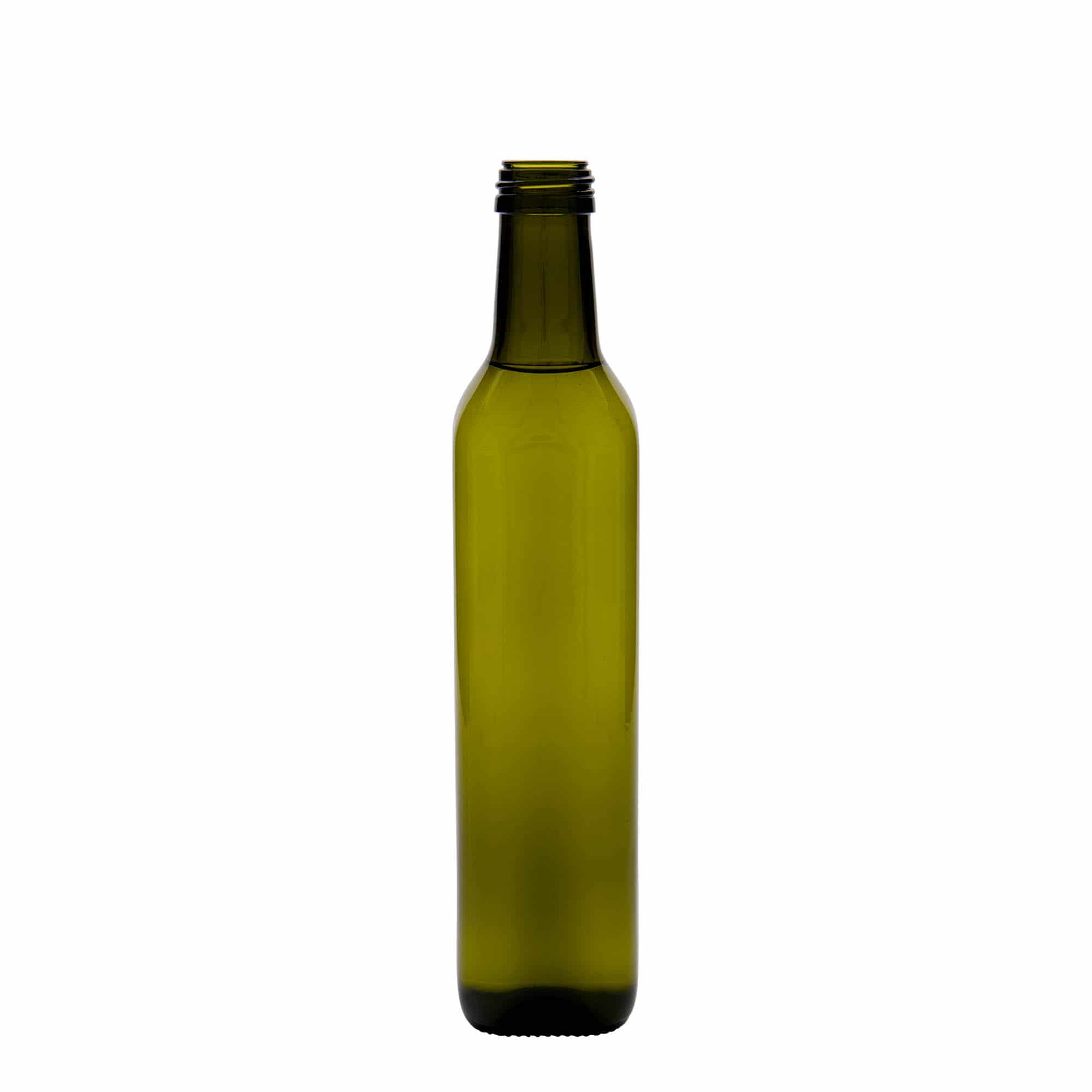 Γυάλινο μπουκάλι 'Marasca' 500 ml, τετράγωνο, πράσινο αντικέ, στόμιο: PP 31,5