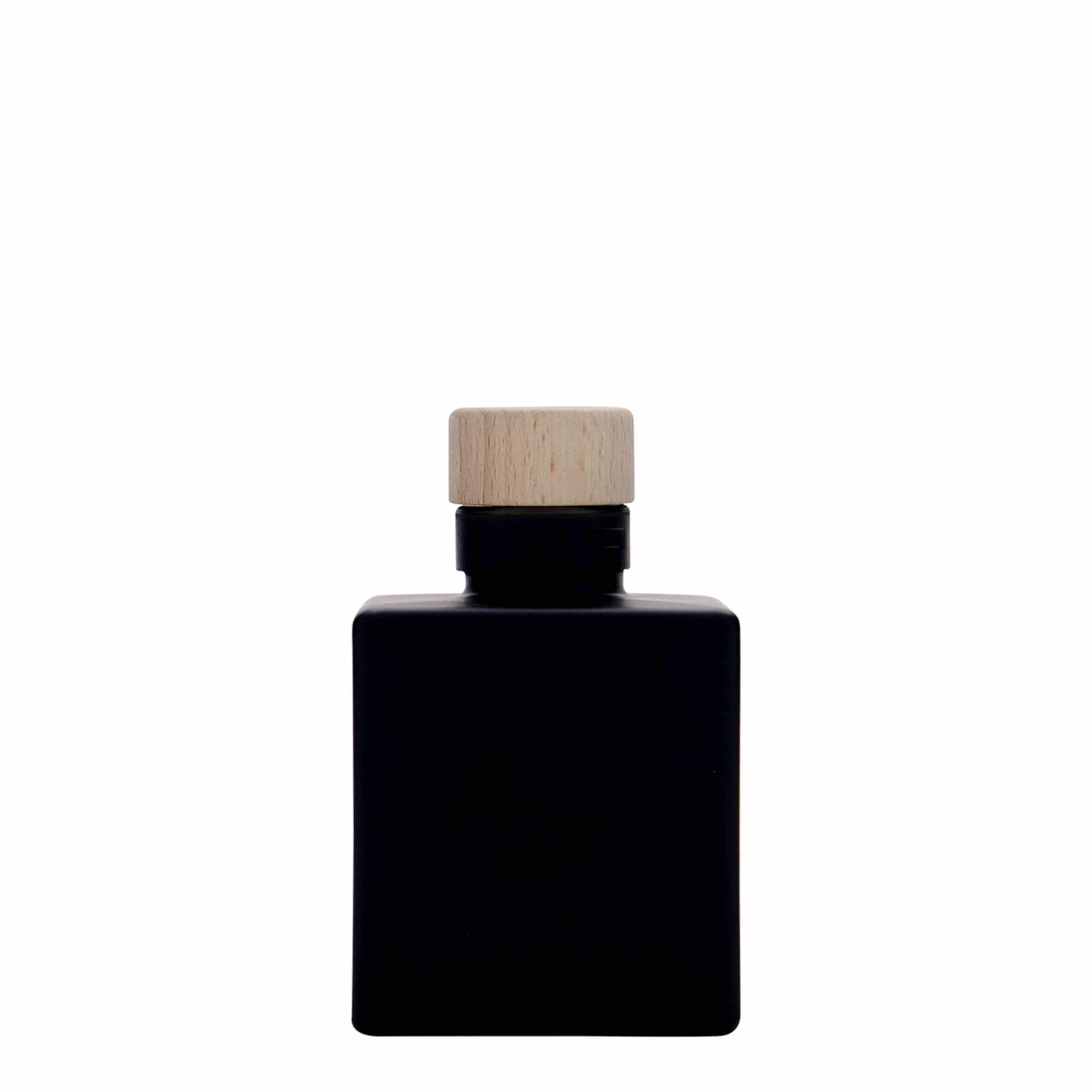 Γυάλινο μπουκάλι 'Cube' 100 ml, τετράγωνο, μαύρο, στόμιο: φελλός