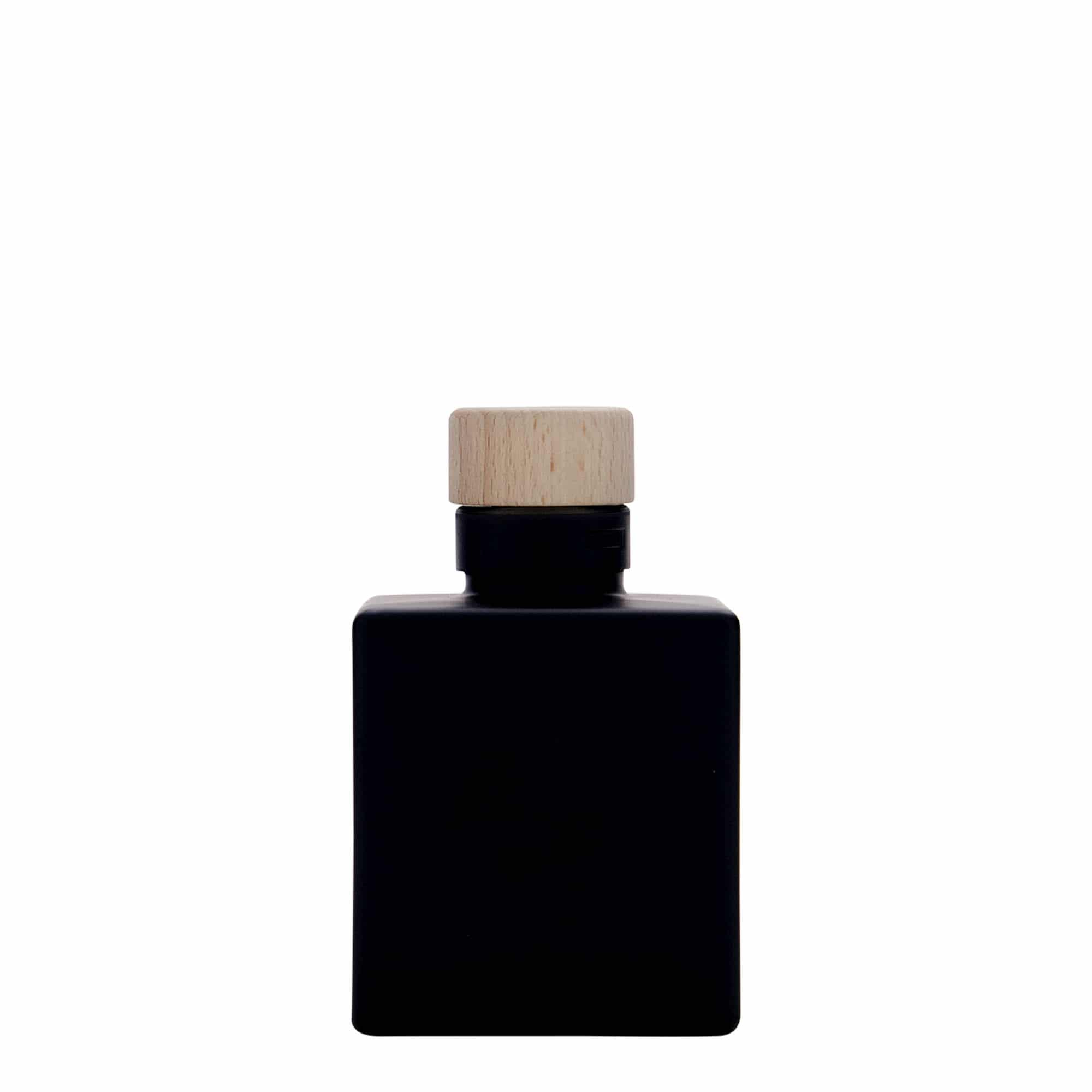 Γυάλινο μπουκάλι 'Cube' 100 ml, τετράγωνο, μαύρο, στόμιο: φελλός