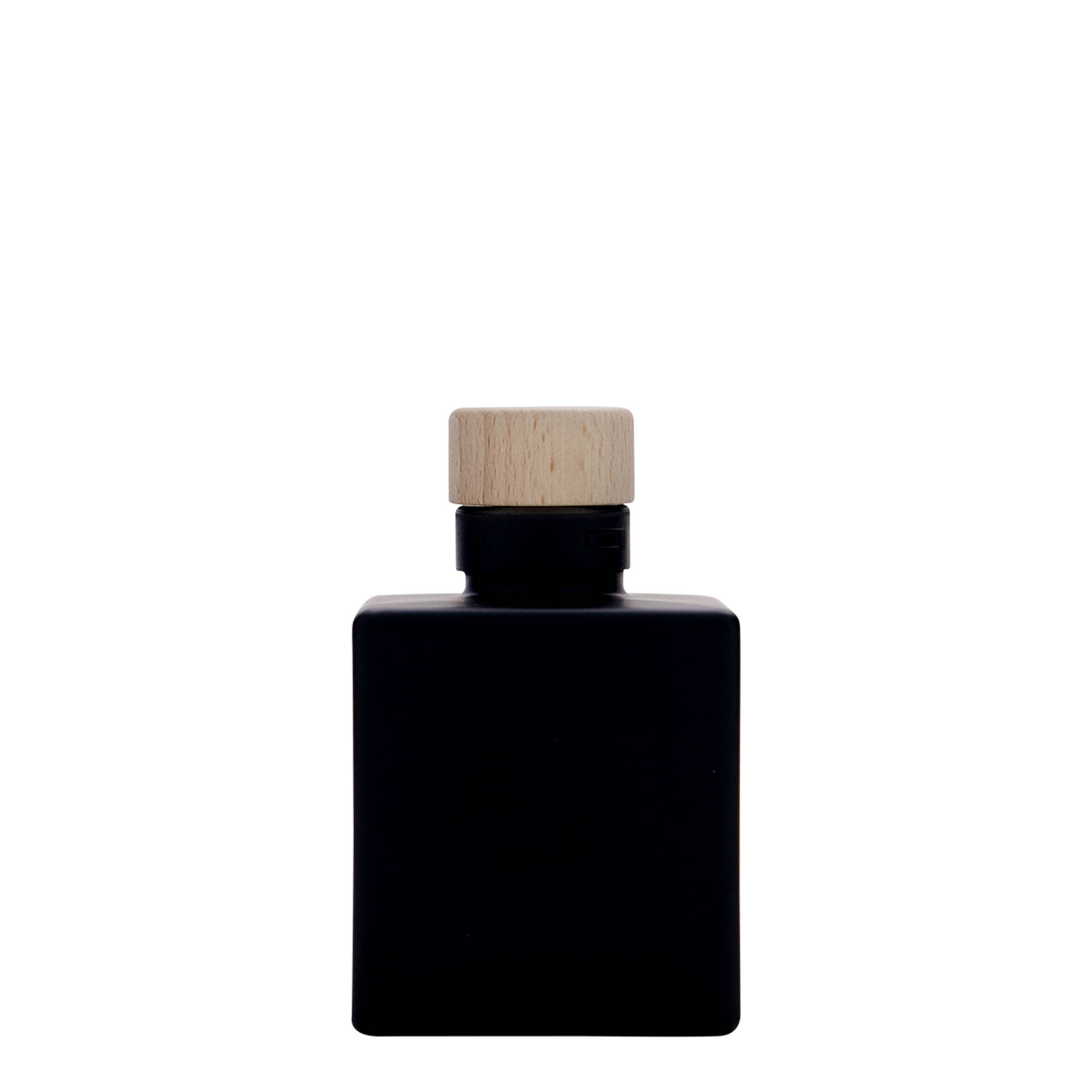 Γυάλινο μπουκάλι 'Cube' 100 ml, τετράγωνο, μαύρο, στόμιο: φελλός Γυάλινο μπουκάλι 'Cube' 100 ml, τετράγωνο, μαύρο, στόμιο: φελλός