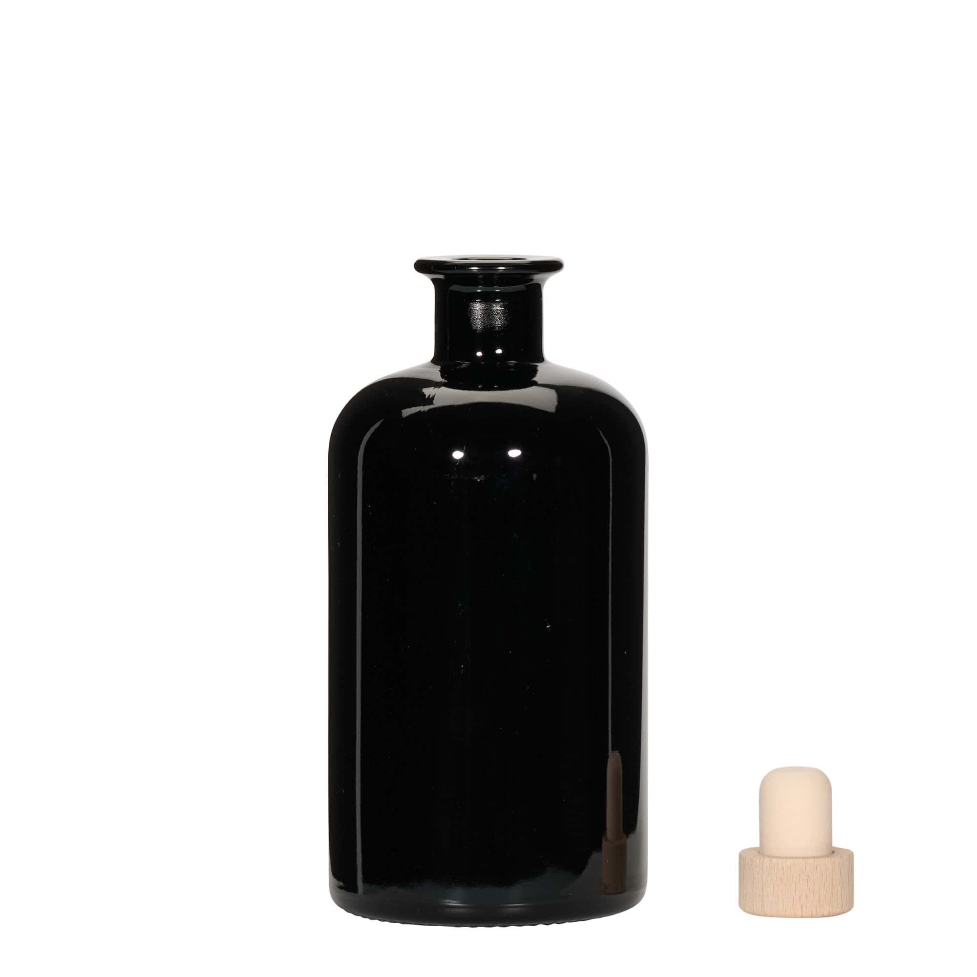 Γυάλινο μπουκάλι φαρμακείου 500 ml, μαύρο, στόμιο: φελλός