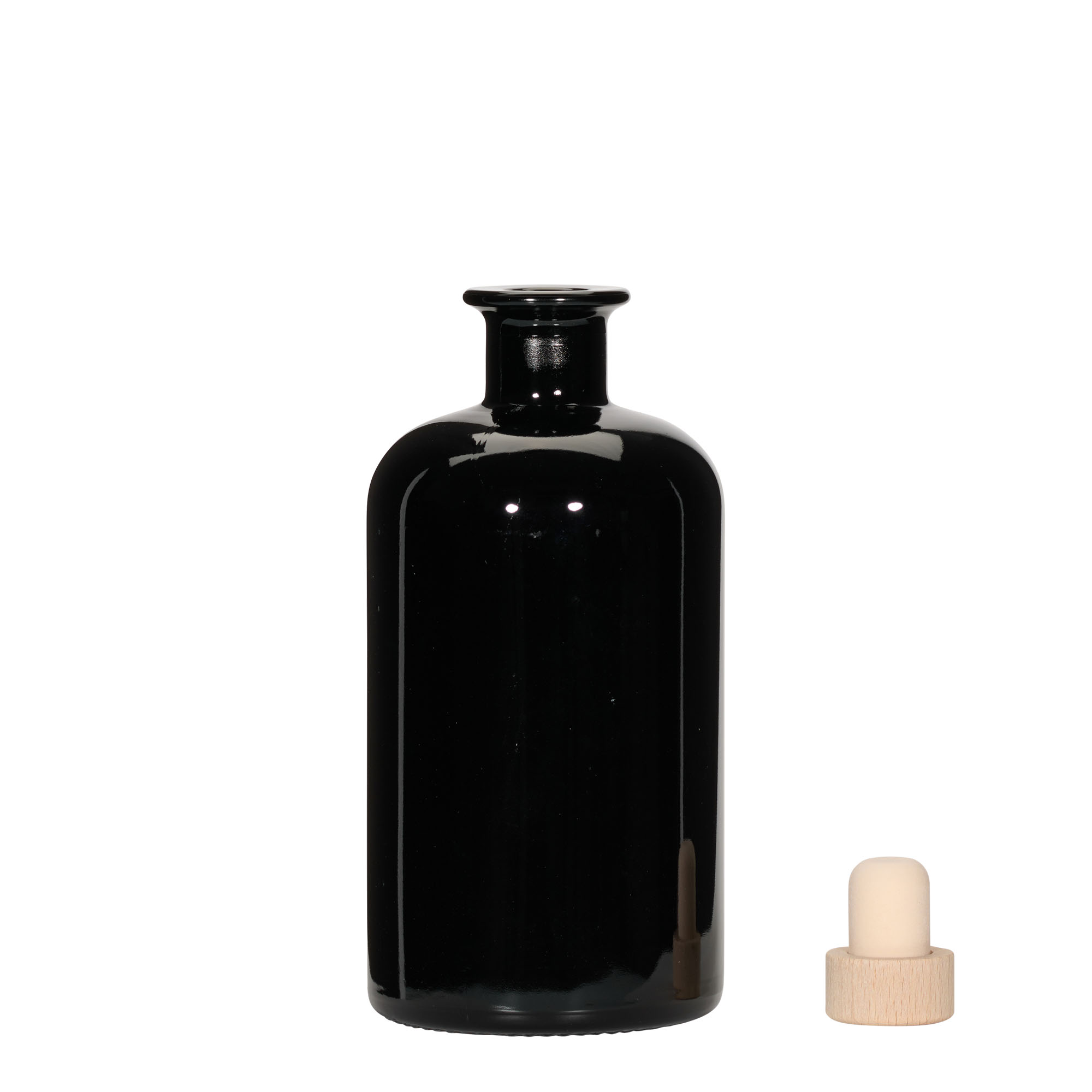 Γυάλινο μπουκάλι φαρμακείου 500 ml, μαύρο, στόμιο: φελλός