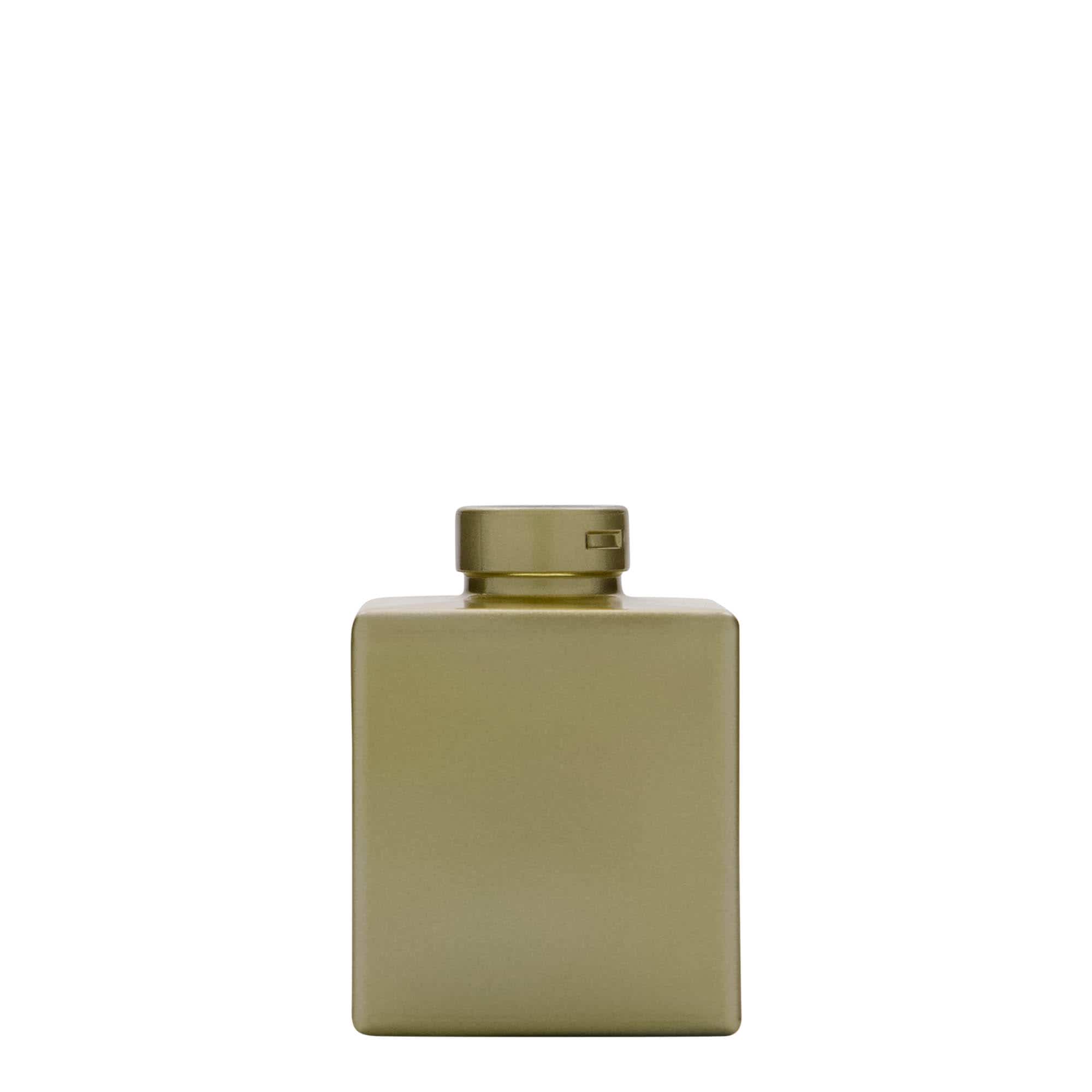 Γυάλινο μπουκάλι 'Cube' 100 ml, τετράγωνο, χρυσό, στόμιο: φελλός Γυάλινο μπουκάλι 'Cube' 100 ml, τετράγωνο, χρυσό, στόμιο: φελλός