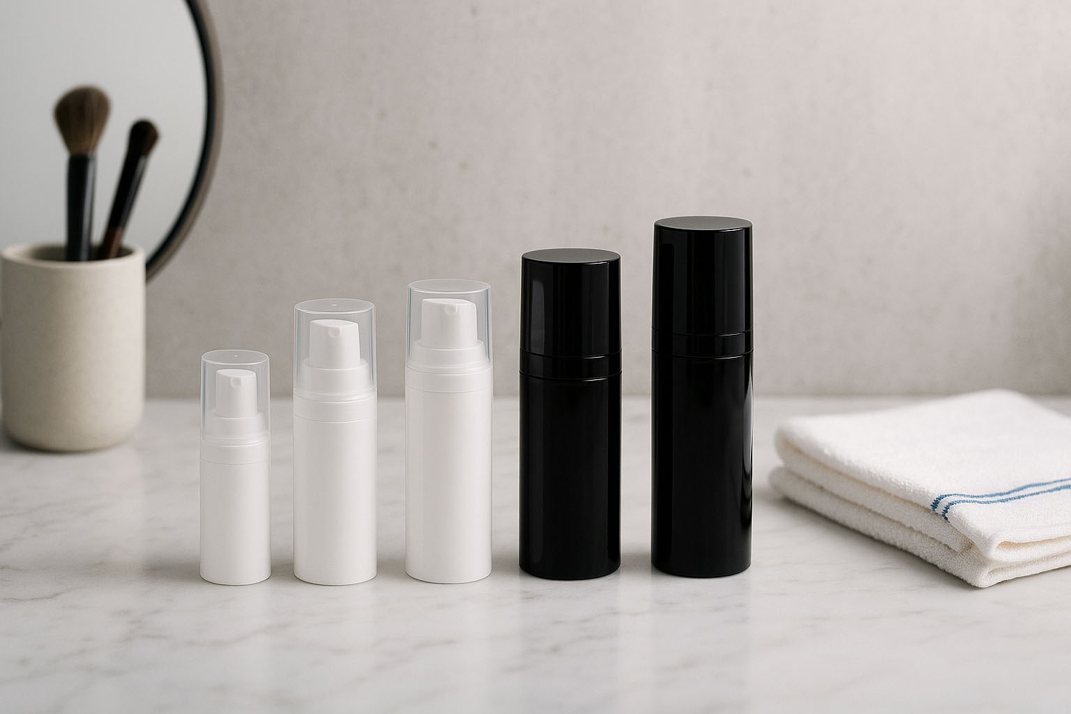 Airless Kopf Micro Silberrand + weiß, glänzende Steckkappe