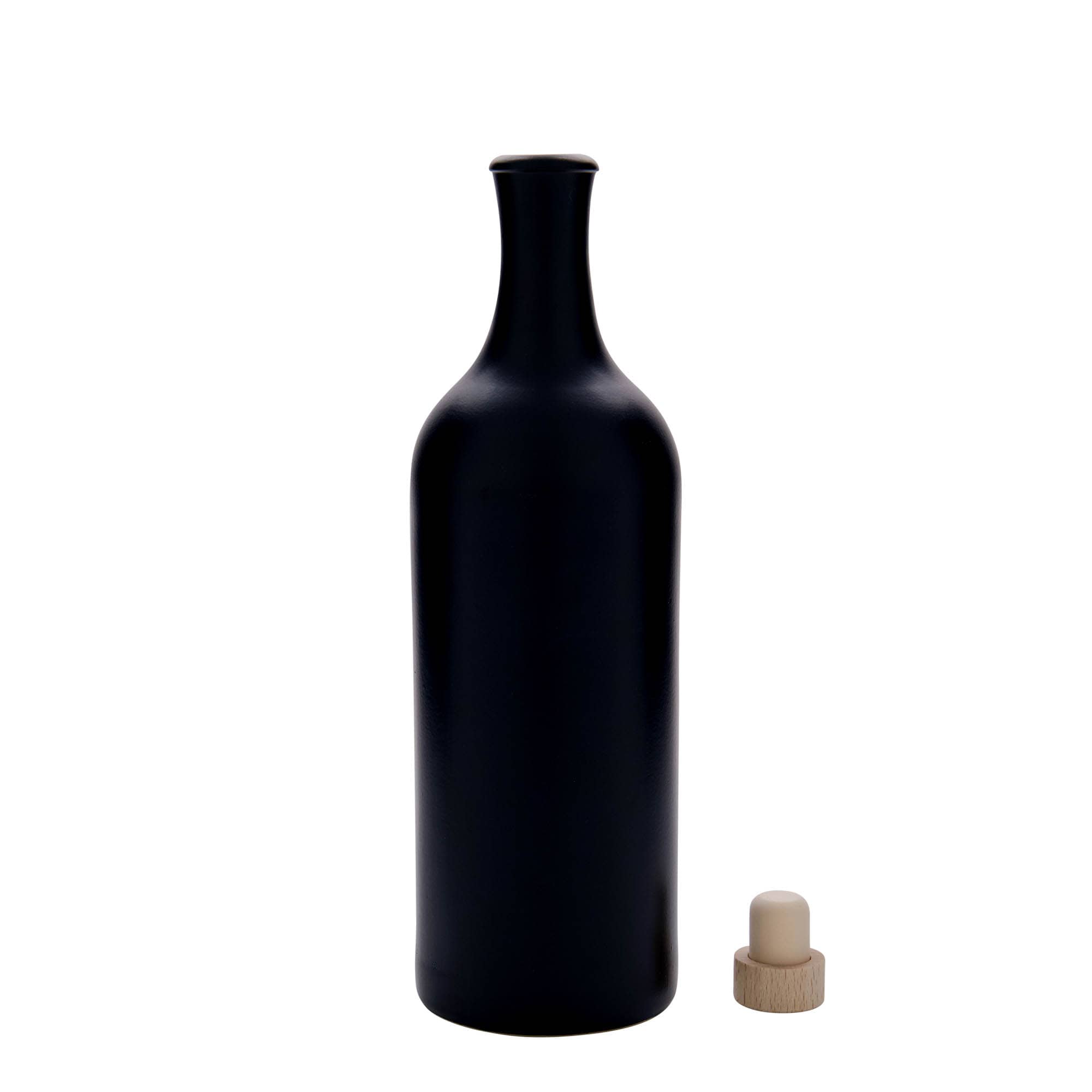 Κεραμικό μπουκάλι με μακρύ λαιμό 750 ml, κεραμικό, μαύρο, στόμιο: φελλός