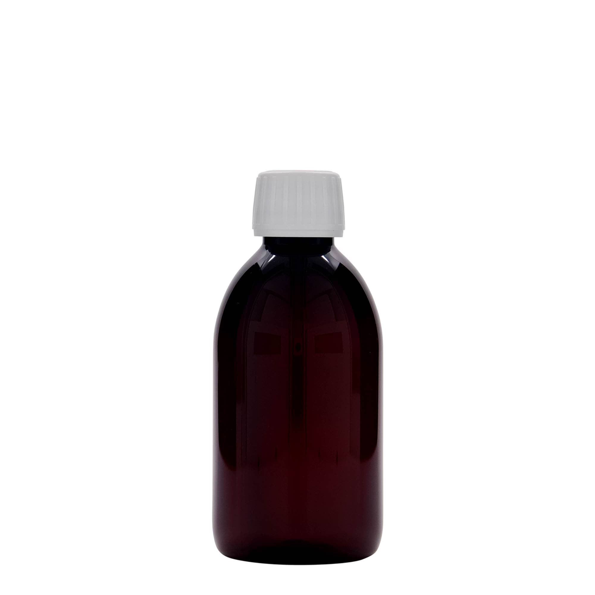 250 ml φιάλη φαρμάκου PET, καφέ, πλαστικό, στόμιο: PP 28