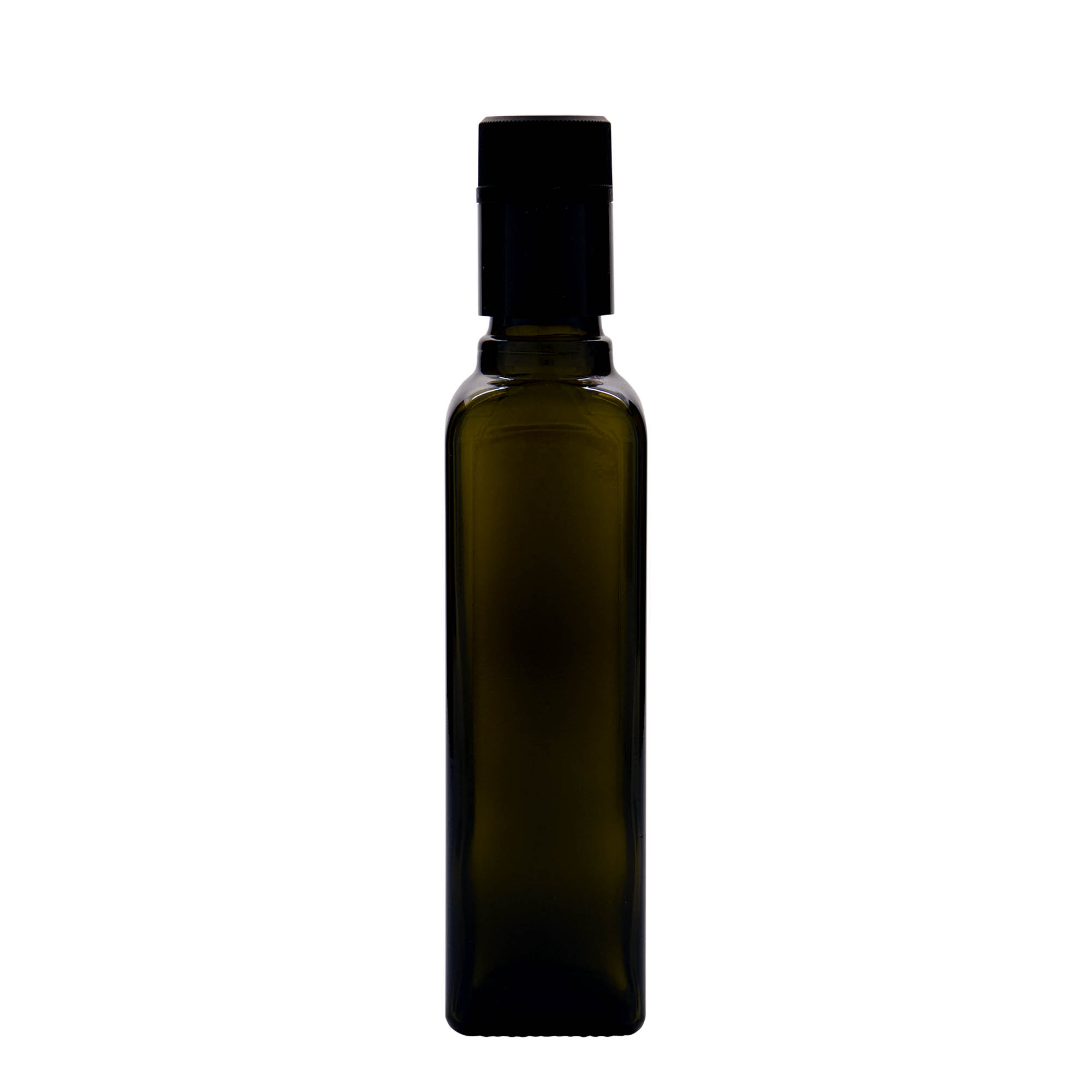 Μπουκάλι για ξίδι/λάδι 'Quadra' 250 ml, γυάλινο, τετράγωνο, πράσινο αντικέ, στόμιο: DOP