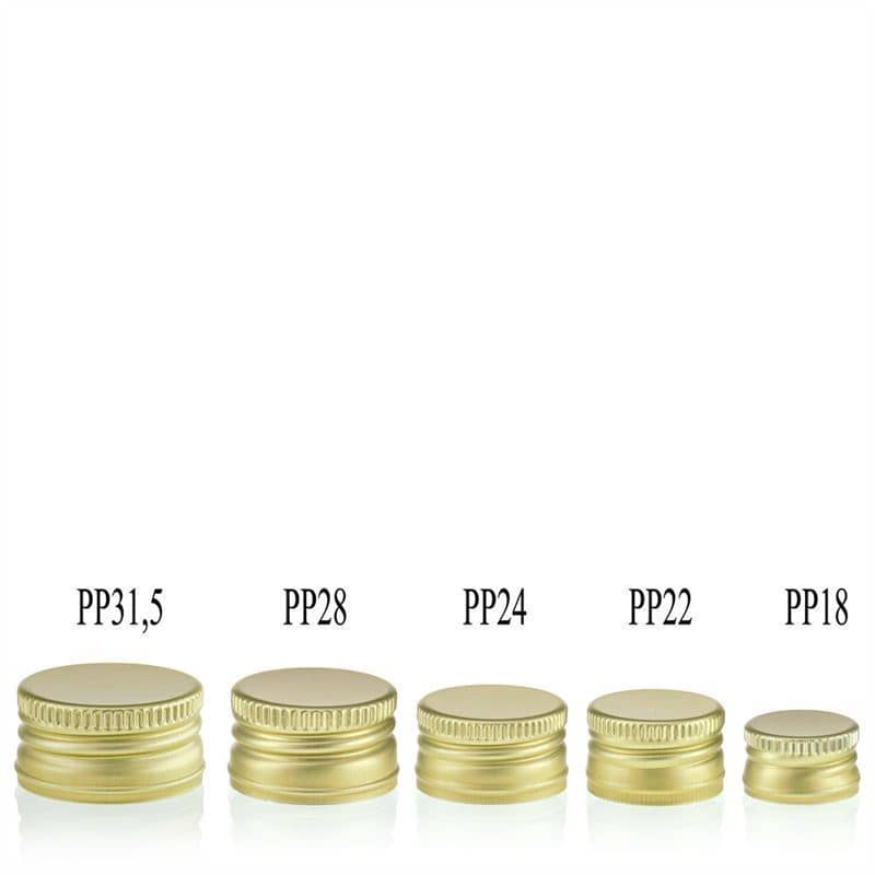 Βιδωτό πώμα, μεταλλικό, χρυσό, για στόμιο: PP 18