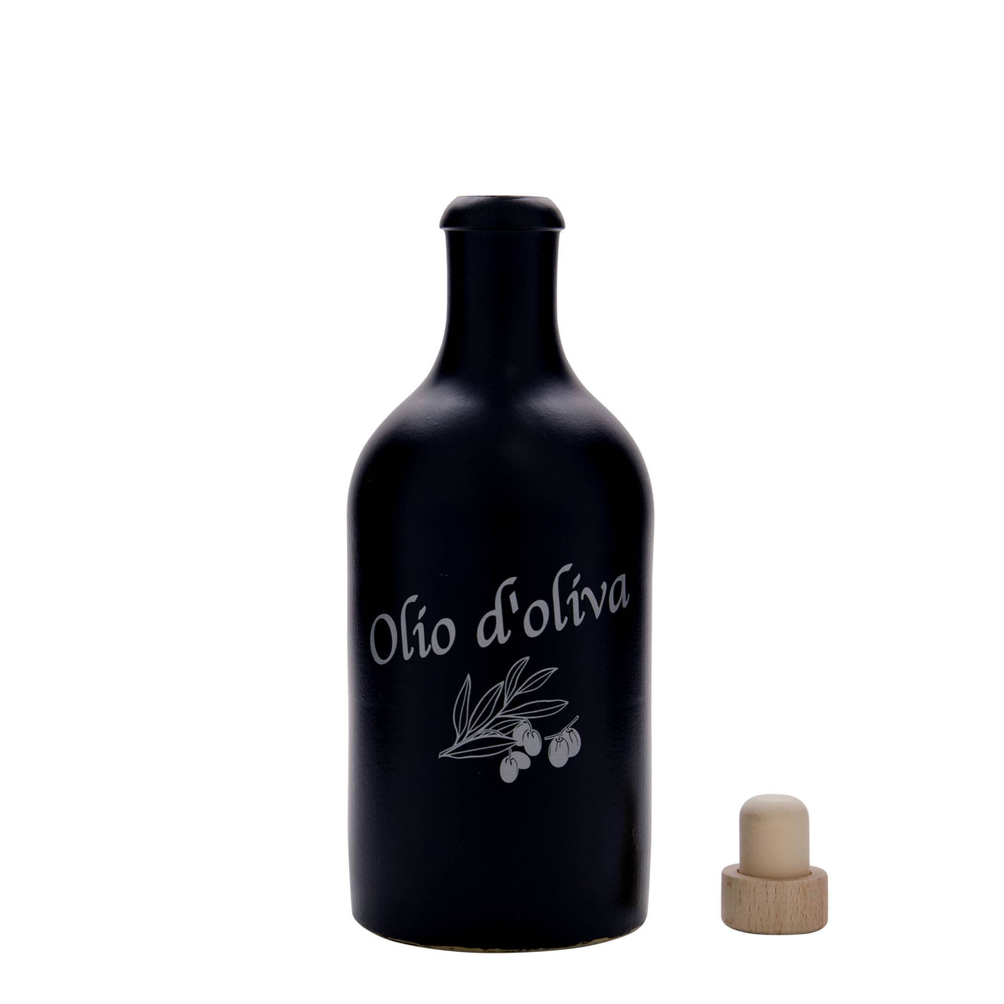 Κεραμικό μπουκάλι 500 ml, σχέδιο: Olio d'Oliva, κεραμικό, μαύρο, στόμιο: φελλός
