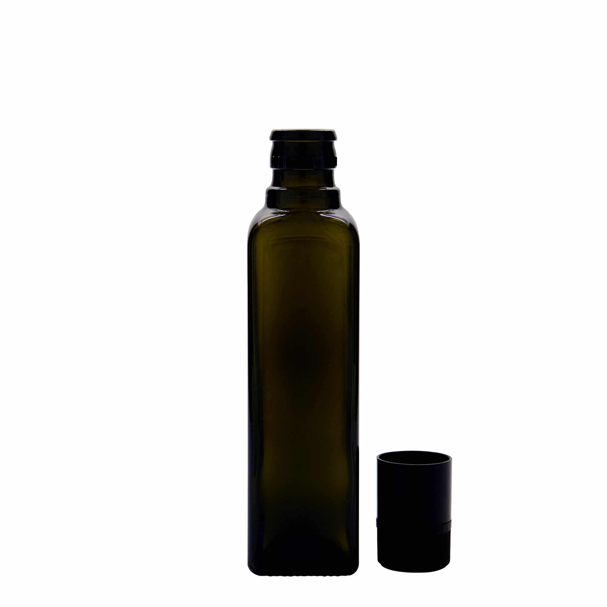 Μπουκάλι για ξίδι/λάδι 'Quadra' 250 ml, γυάλινο, τετράγωνο, πράσινο αντικέ, στόμιο: DOP