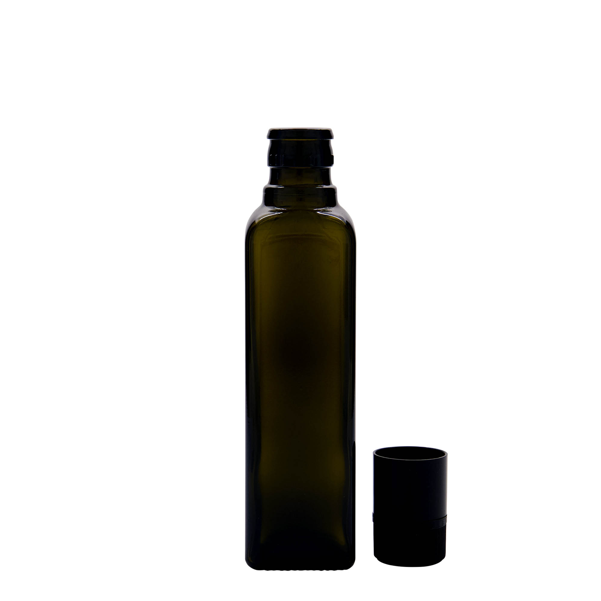 Μπουκάλι για ξίδι/λάδι 'Quadra' 250 ml, γυάλινο, τετράγωνο, πράσινο αντικέ, στόμιο: DOP