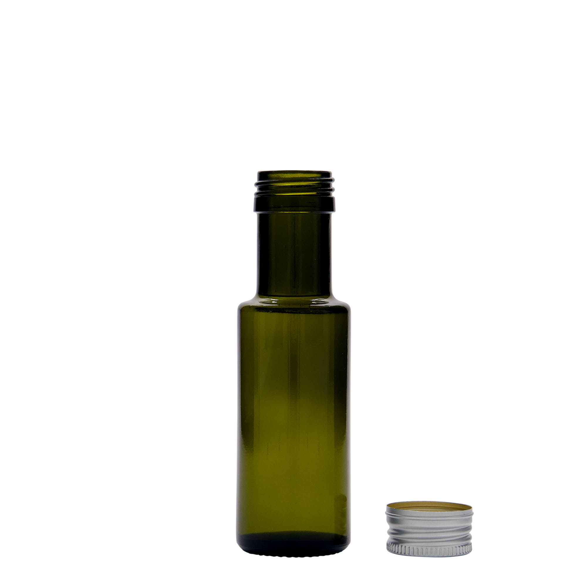Γυάλινο μπουκάλι 'Dorica' 100 ml, πράσινο αντικέ, στόμιο: PP 31,5 Γυάλινο μπουκάλι 'Dorica' 100 ml, πράσινο αντικέ, στόμιο: PP 31,5