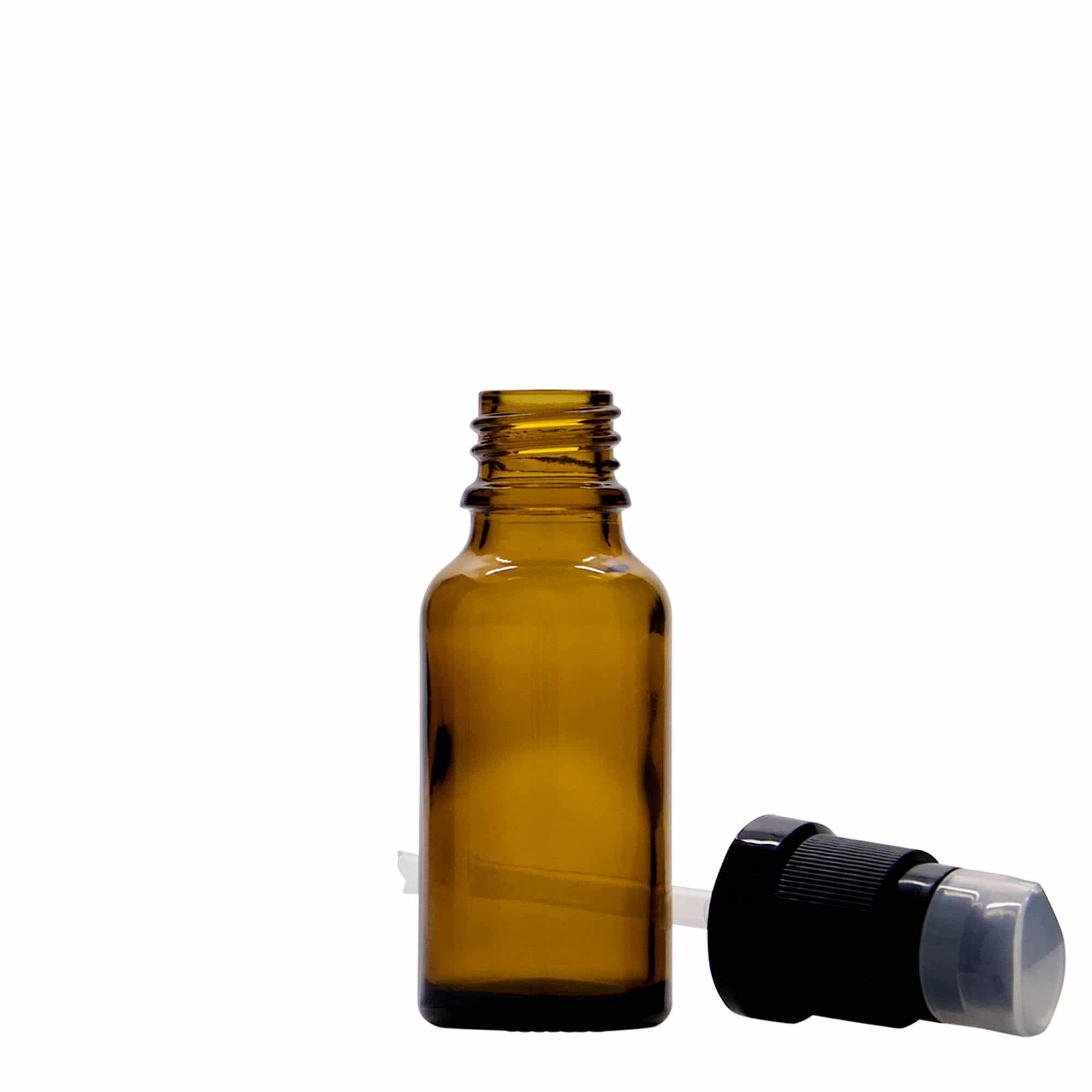 Μπουκάλι φαρμάκου με αντλία λοσιόν 20 ml, γυάλινο, καφέ, στόμιο: DIN 18