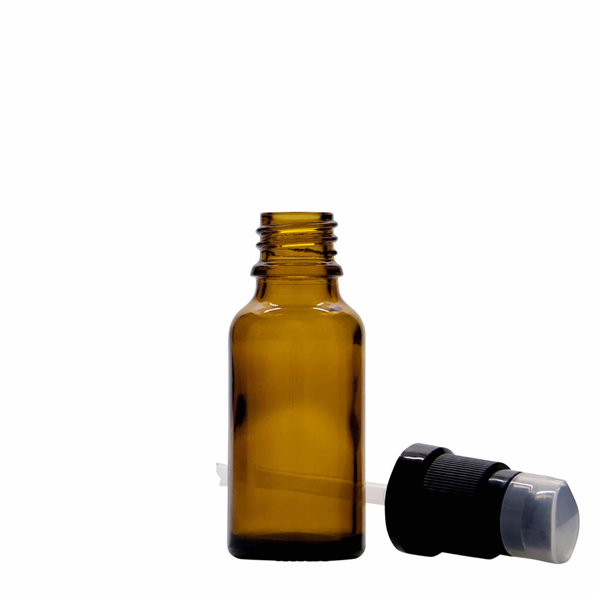 Μπουκάλι φαρμάκου με αντλία λοσιόν 20 ml, γυάλινο, καφέ, στόμιο: DIN 18