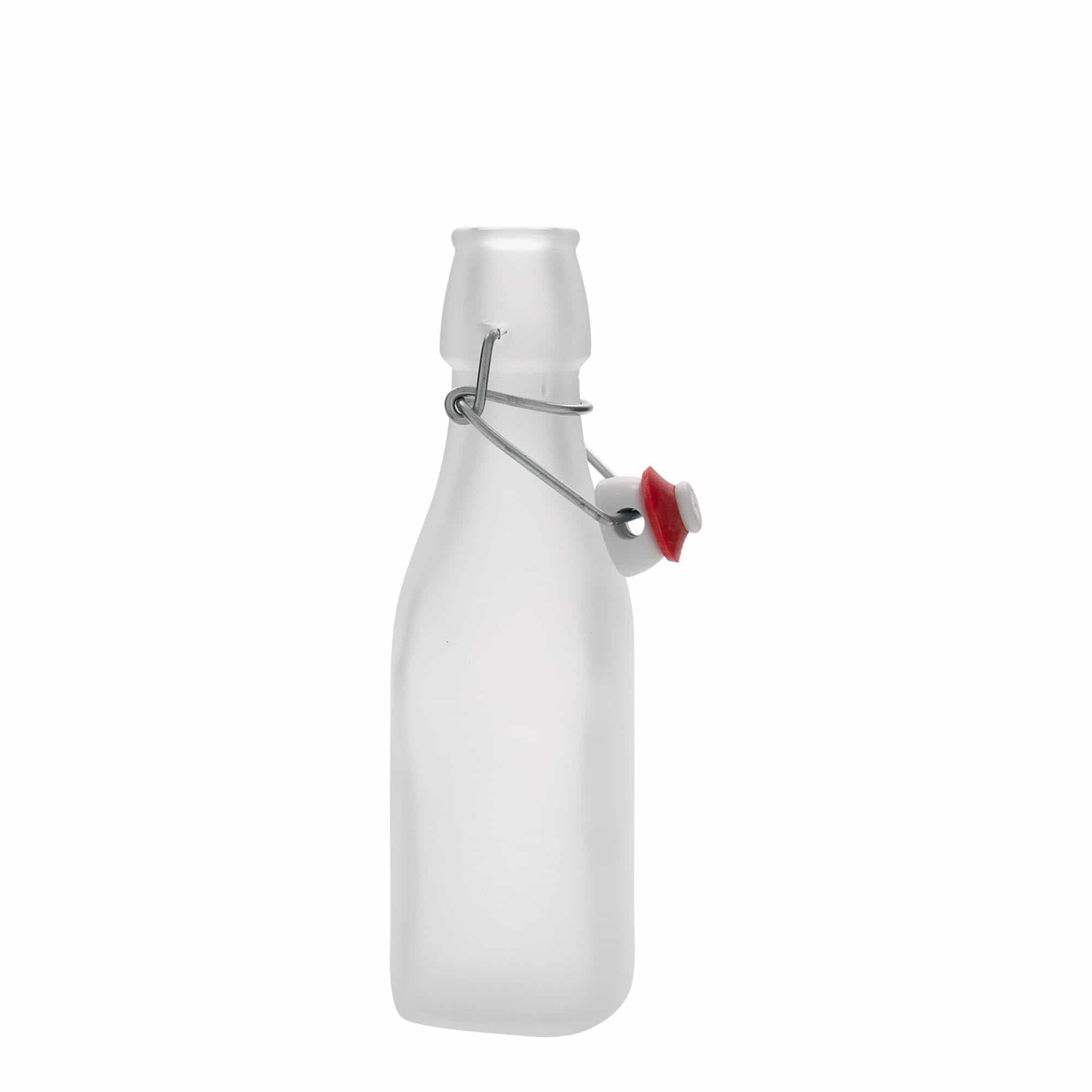 250 ml γυάλινο μπουκάλι 'Swing, τετράγωνο, λευκό, στόμιο: κλείσιμο με μπρούτζινο κλιπ