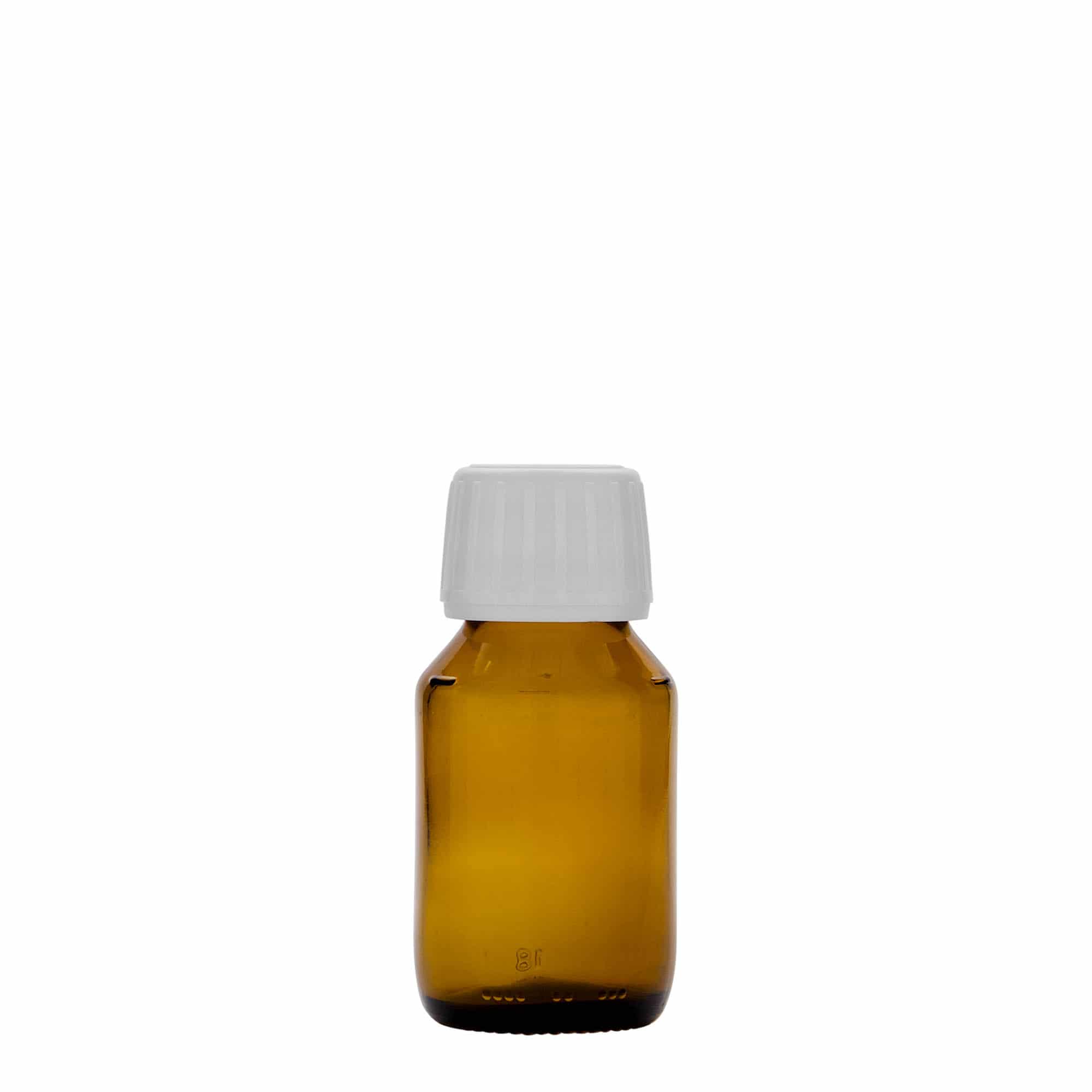 50 ml ιατρικό μπουκάλι, καφέ, γυαλί, στόμιο: PP 28
