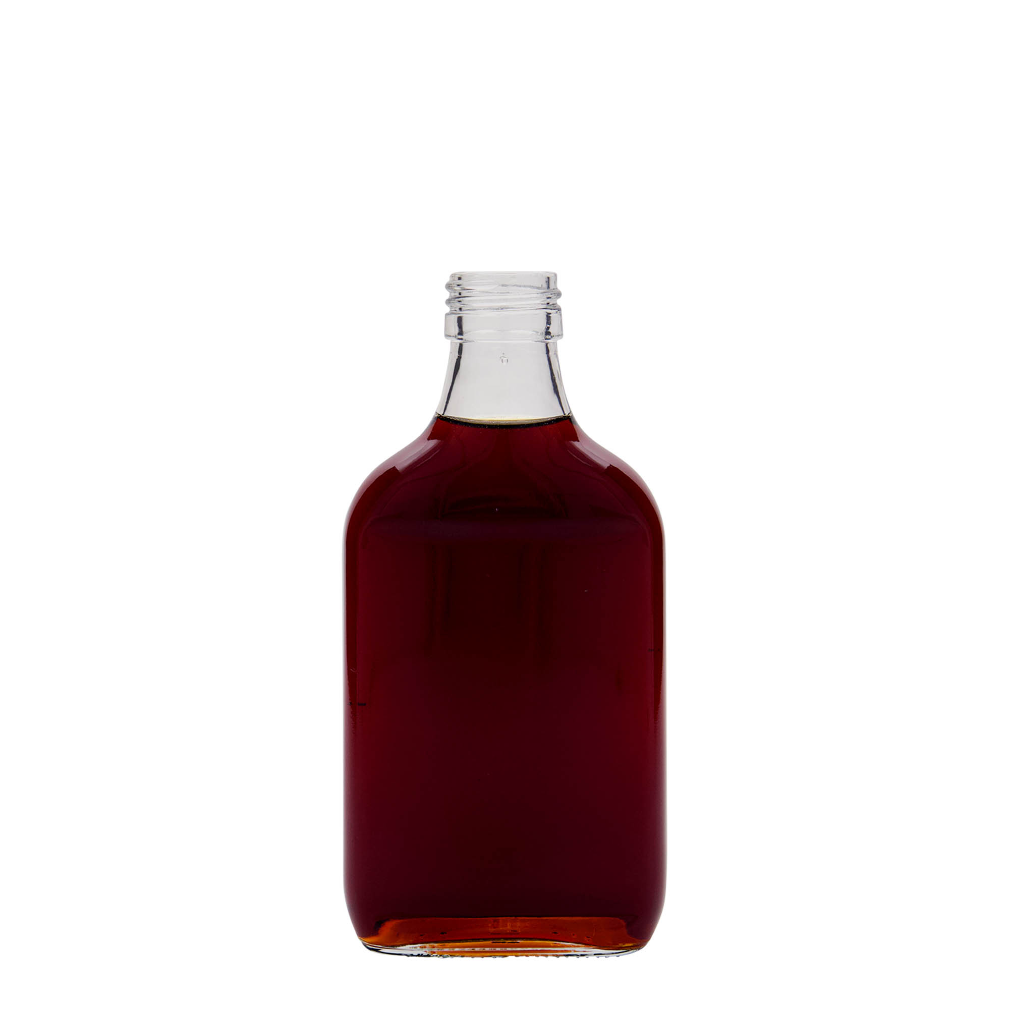 Φλασκί τσέπης 200 ml, ορθογώνιο, γυάλινο, στόμιο: PP 28 Φλασκί τσέπης 200 ml, ορθογώνιο, γυάλινο, στόμιο: PP 28