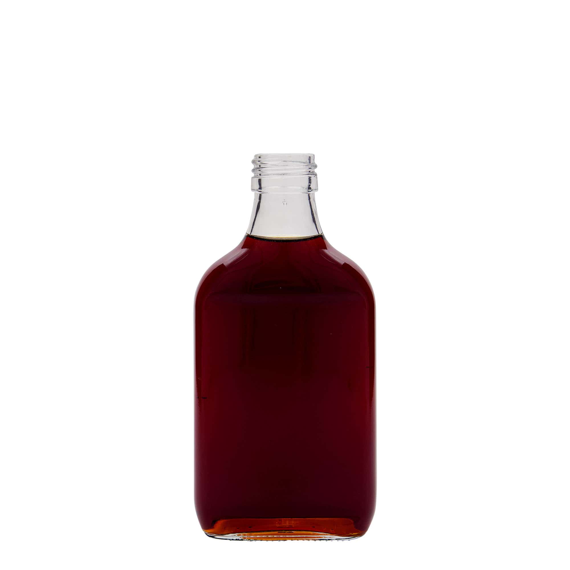 200 ml φιάλη τσέπης, ορθογώνια, γυάλινη, στόμιο: PP 28