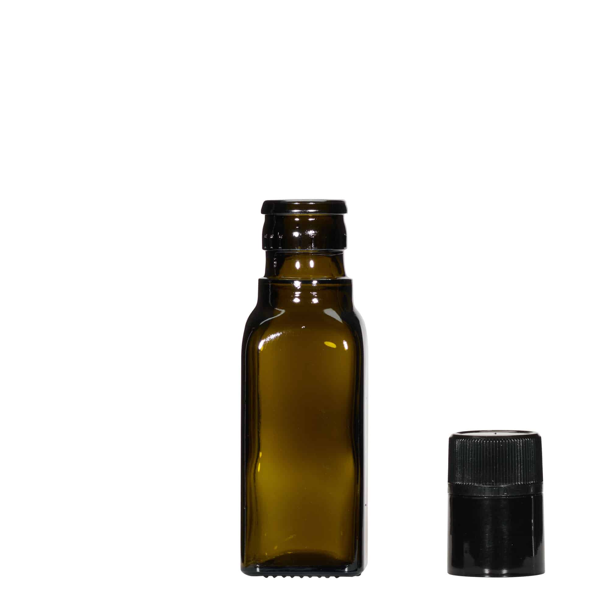 Μπουκάλι για ξίδι/λάδι 'Quadra' 100 ml, γυάλινο, τετράγωνο, πράσινο αντικέ, στόμιο: DOP