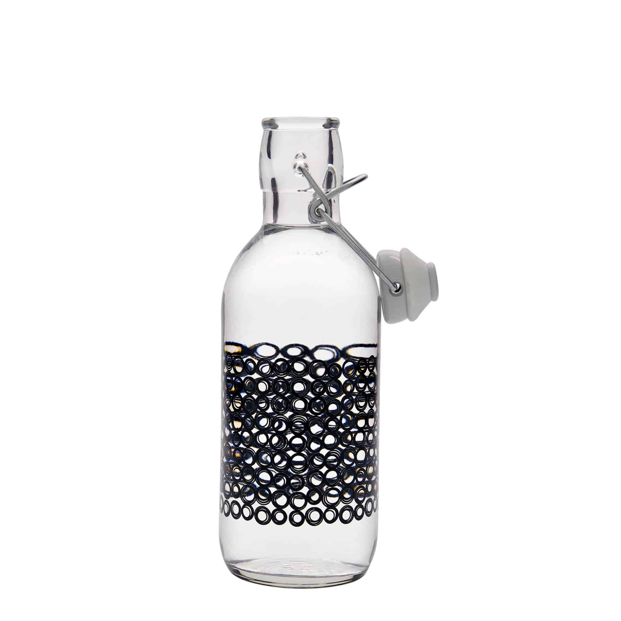500 ml γυάλινο μπουκάλι 'Emilia', σχέδιο: Circola nero, στόμιο: κλείσιμο με μηχανισμό αρπάγης