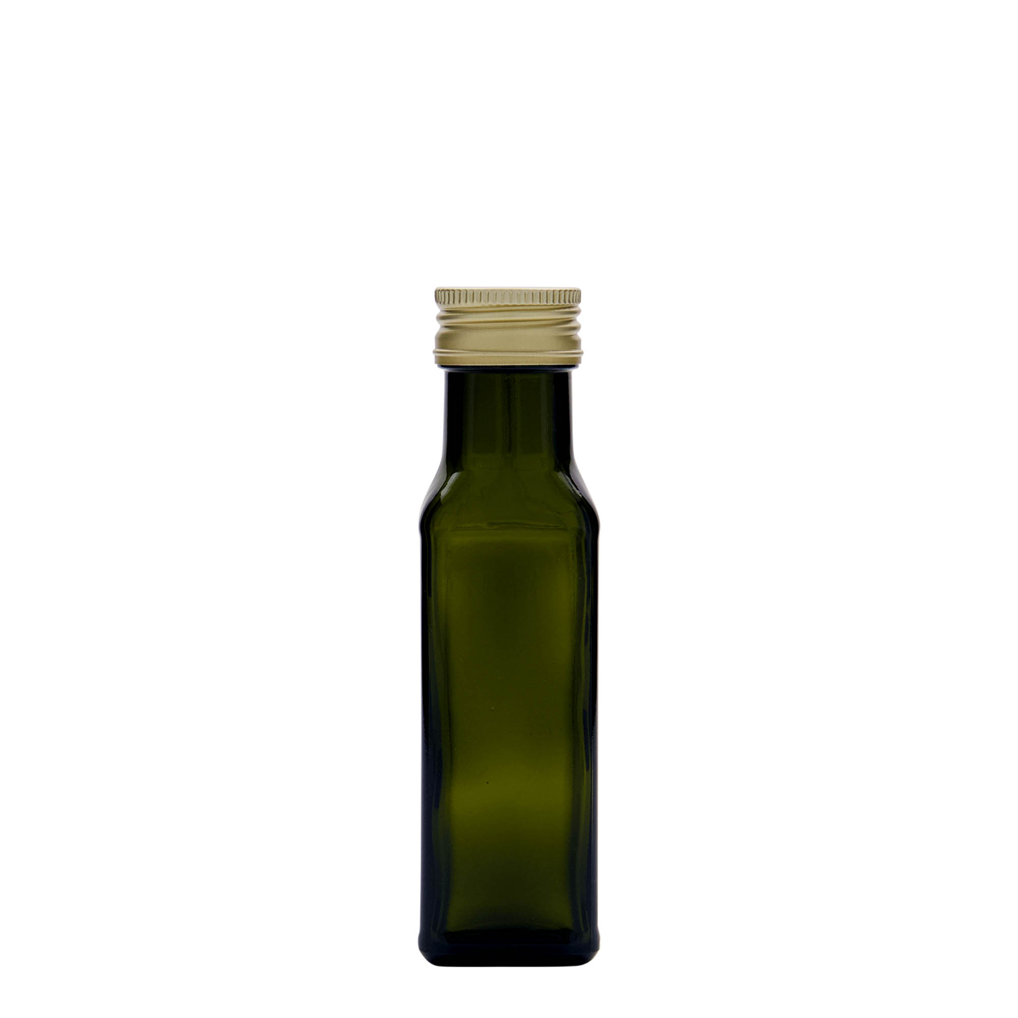 Γυάλινο μπουκάλι 'Marasca' 100 ml, τετράγωνο, πράσινο αντικέ, στόμιο: PP 31,5