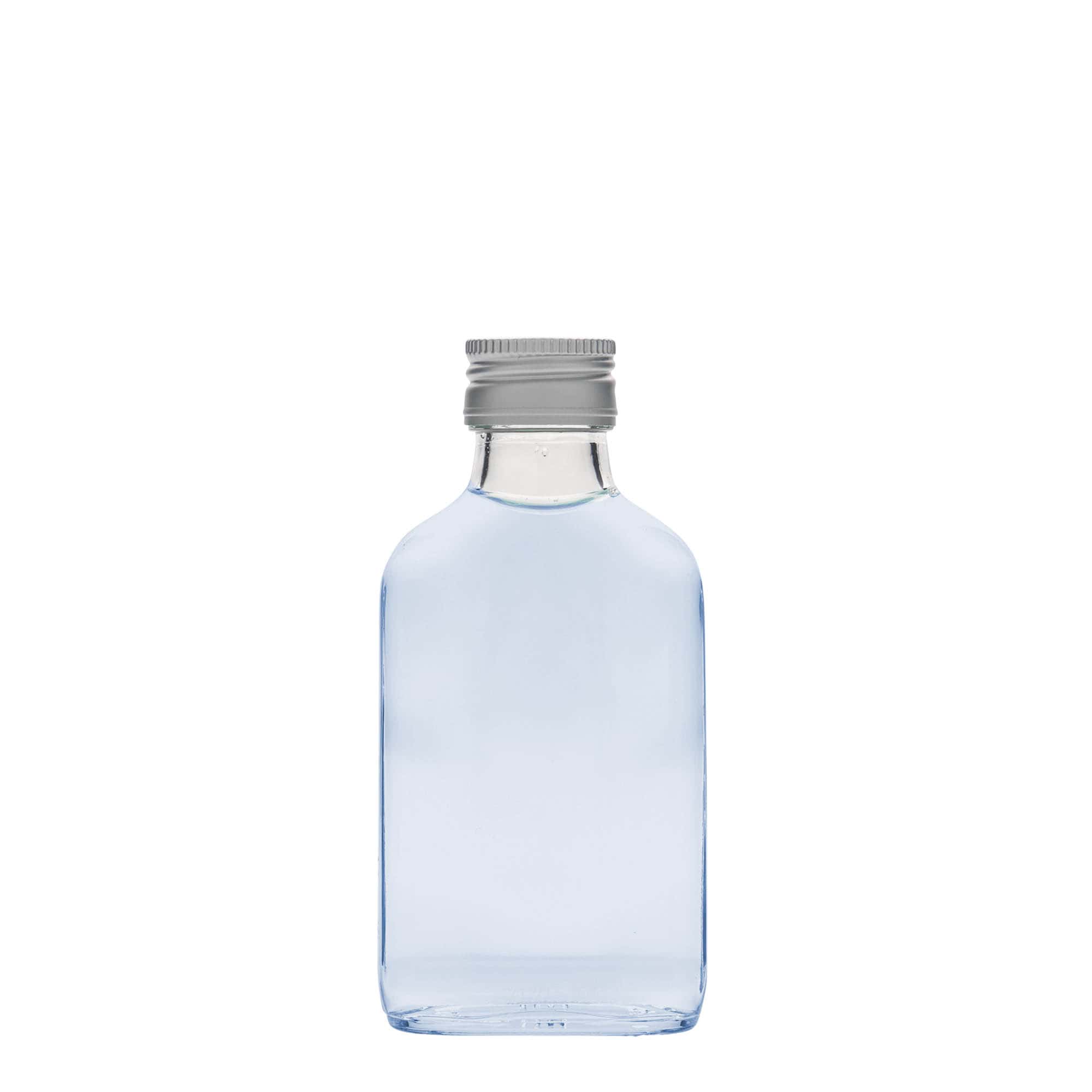 100 ml φιάλη τσέπης, ορθογώνια, γυαλί, στόμιο: PP 28