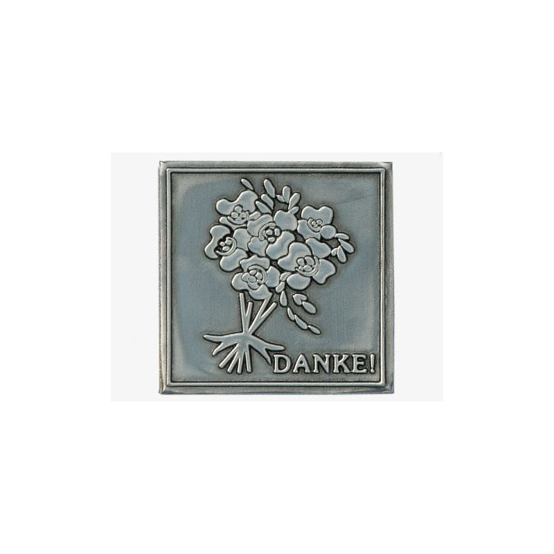 Ετικέτα από κασσίτερο 'Danke', τετράγωνη, μέταλλο, ασημί