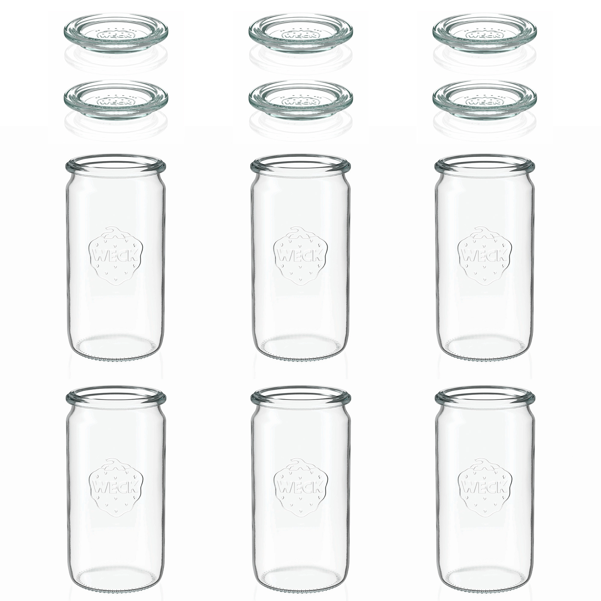 6x Κυλινδρικό βάζο WECK 340 ml με γυάλινο καπάκι RR 60