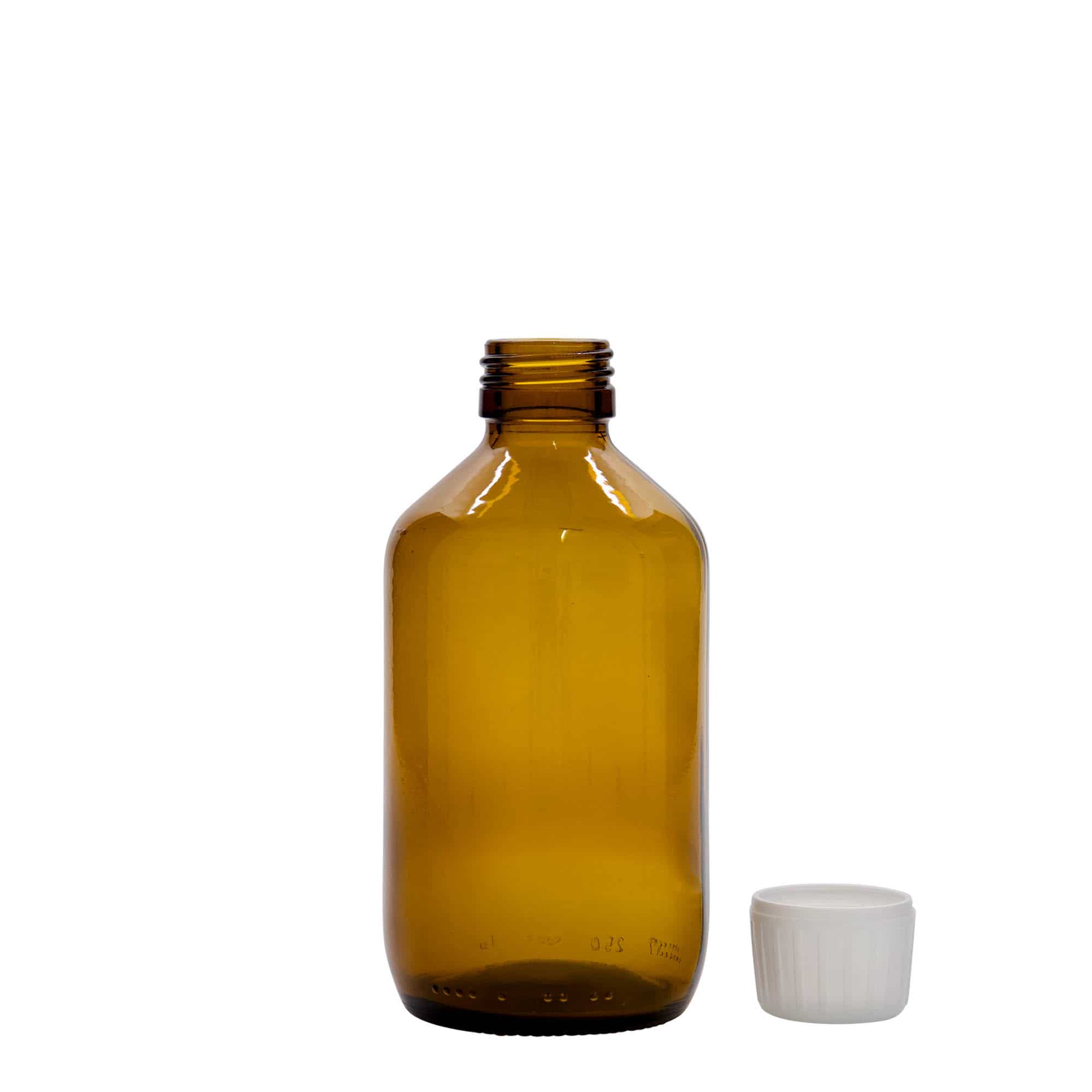 Μπουκάλι φαρμάκου 250 ml, καφέ, γυάλινο, στόμιο: PP 28