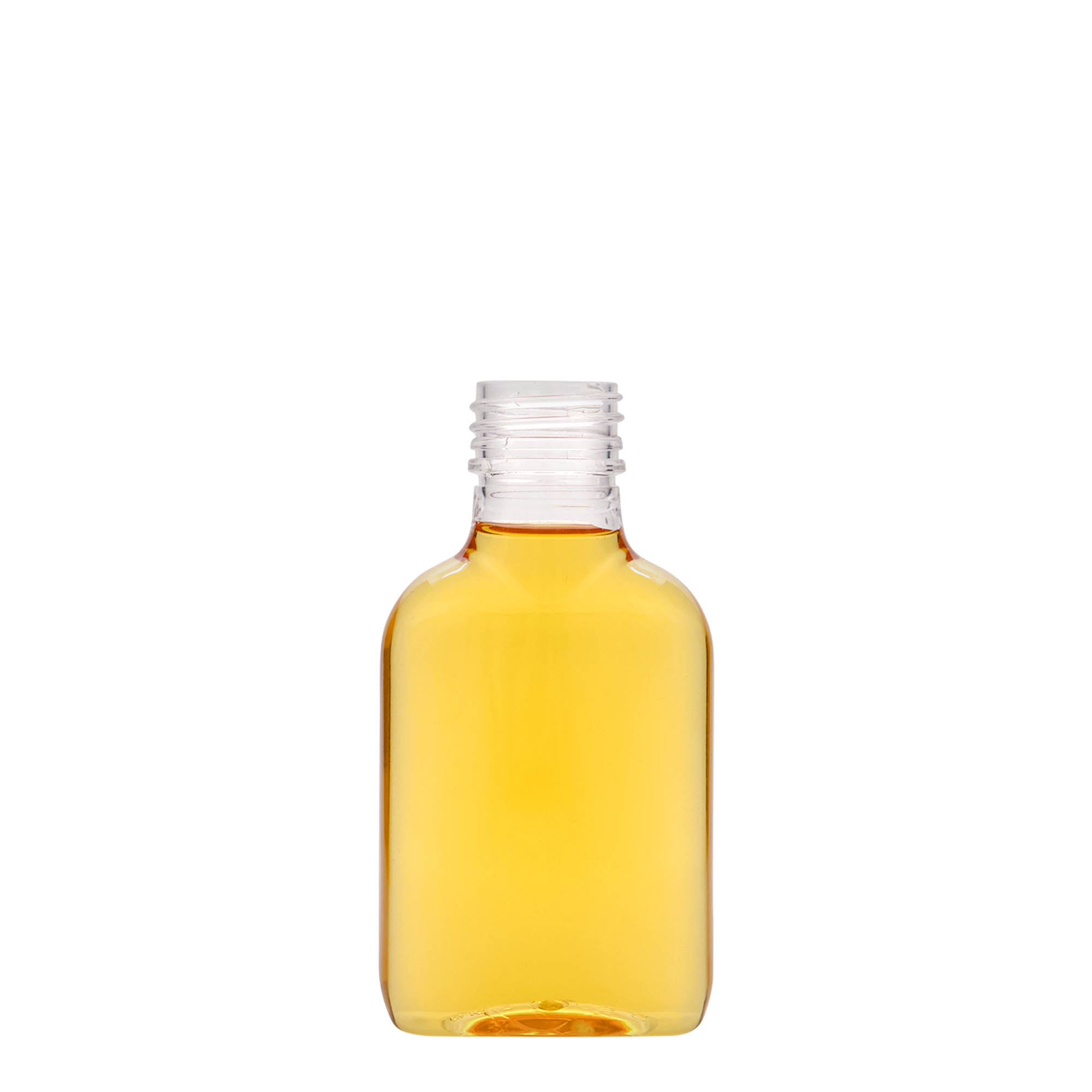 Φλασκί τσέπης 100 ml, οβάλ, πλαστικό PET, στόμιο: PP 28 Φλασκί τσέπης 100 ml, οβάλ, πλαστικό PET, στόμιο: PP 28