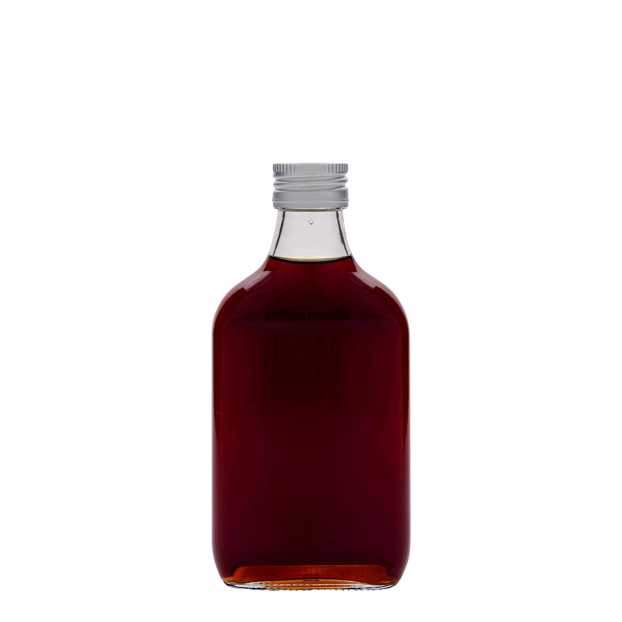200 ml φιάλη τσέπης, ορθογώνια, γυάλινη, στόμιο: PP 28
