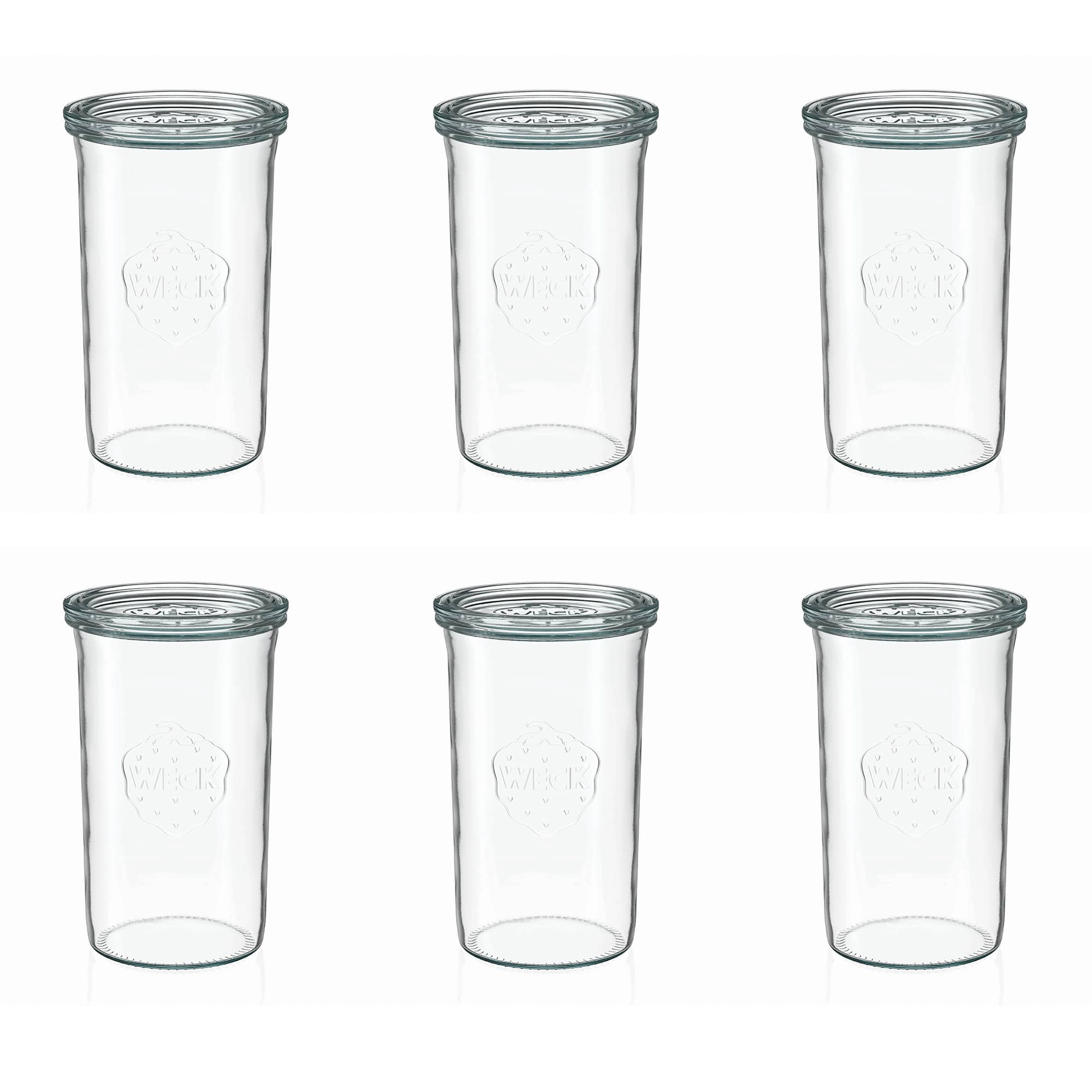 6x Κυλινδρικό βάζο WECK 1000 ml με γυάλινο καπάκι RR 100