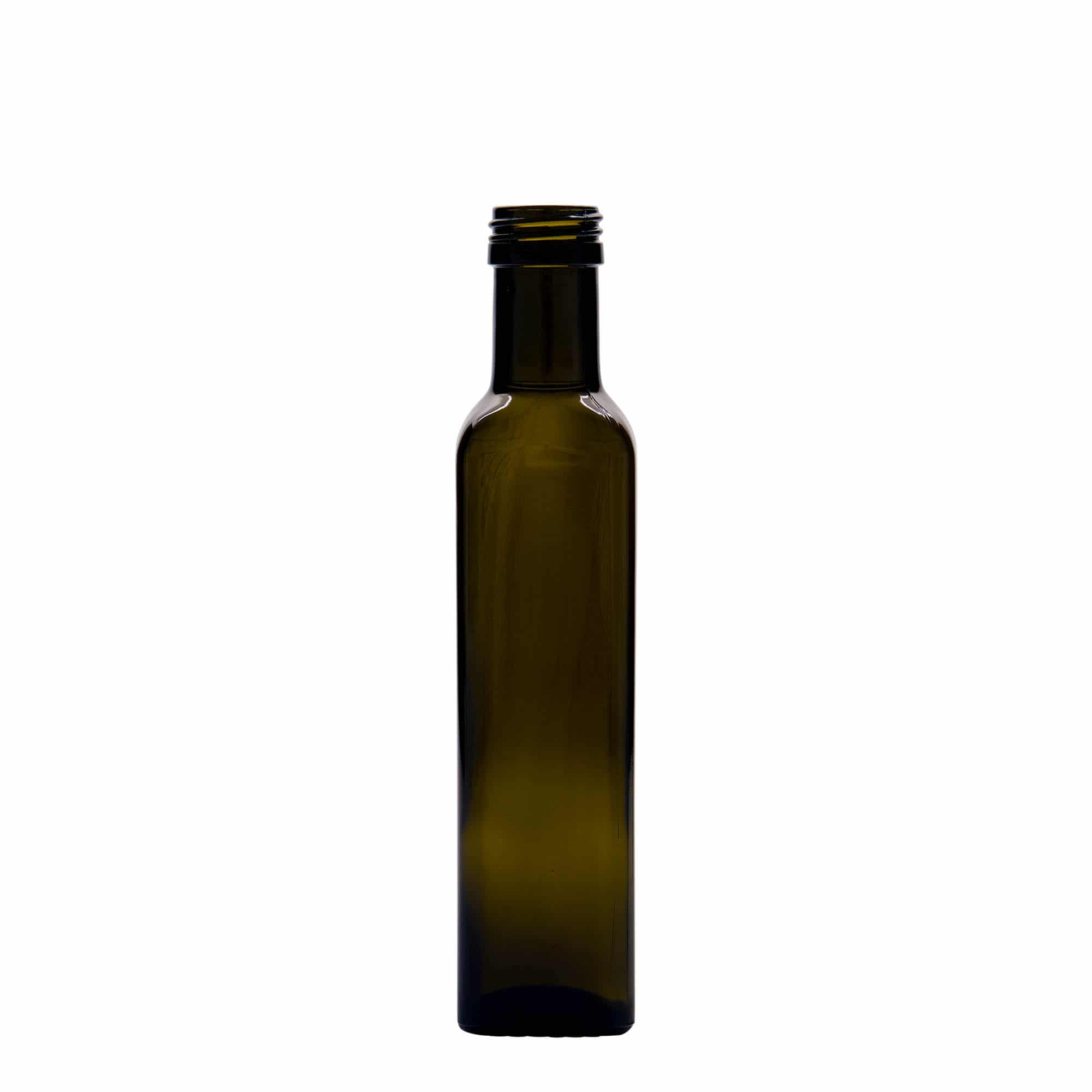 Γυάλινο μπουκάλι 'Marasca' 250 ml, τετράγωνο, πράσινο αντικέ, στόμιο: PP 31,5