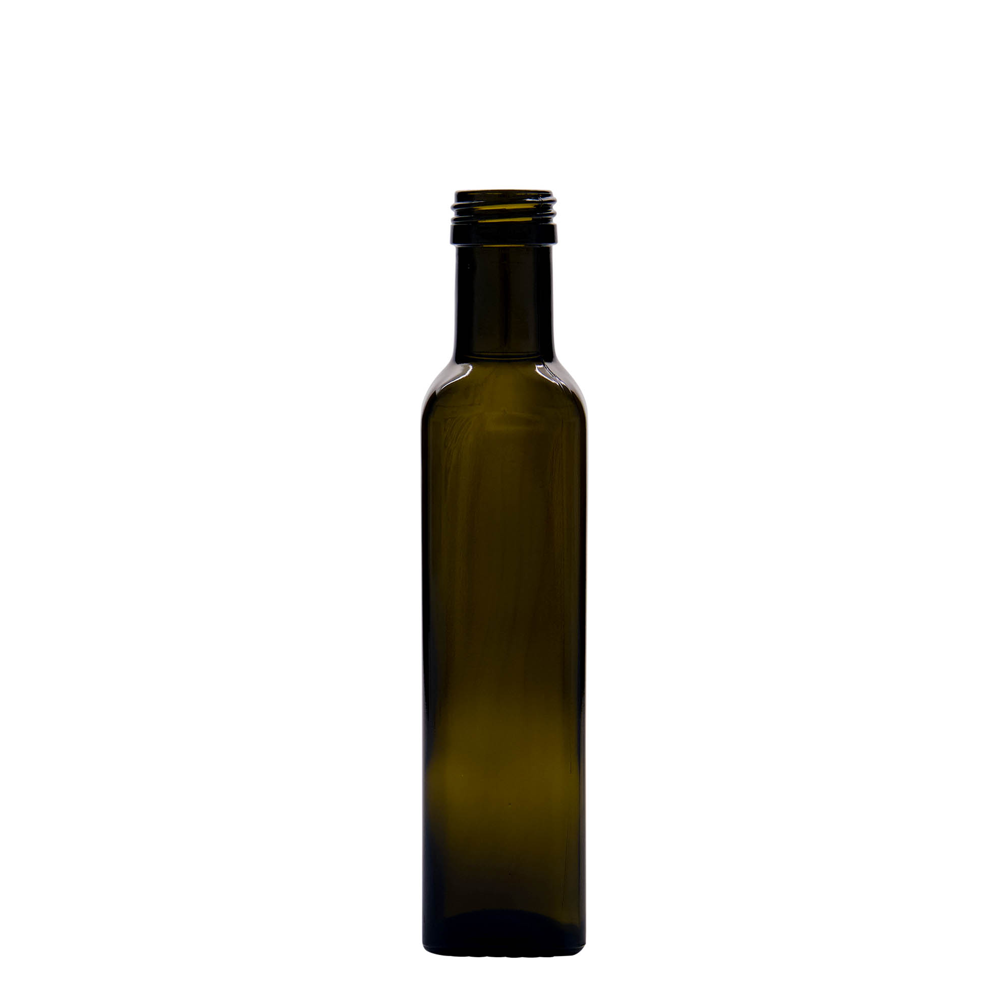 Γυάλινο μπουκάλι 'Marasca' 250 ml, τετράγωνο, πράσινο αντικέ, στόμιο: PP 31,5 Γυάλινο μπουκάλι 'Marasca' 250 ml, τετράγωνο, πράσινο αντικέ, στόμιο: PP 31,5