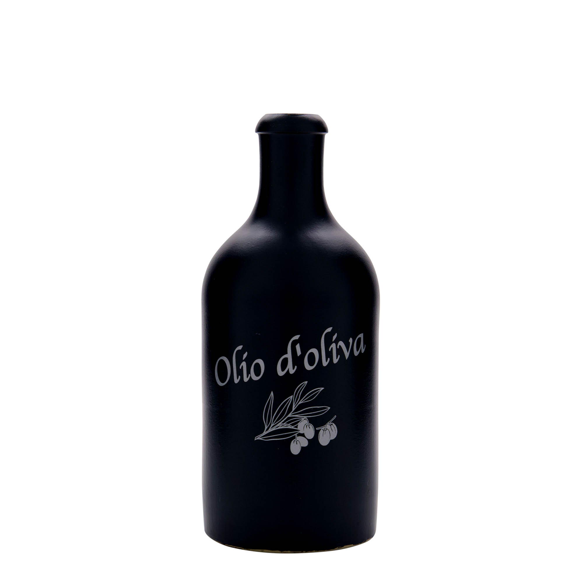 Κεραμικό μπουκάλι 500 ml, σχέδιο: Olio d'Oliva, κεραμικό, μαύρο, στόμιο: φελλός Κεραμικό μπουκάλι 500 ml, σχέδιο: Olio d'Oliva, κεραμικό, μαύρο, στόμιο: φελλός