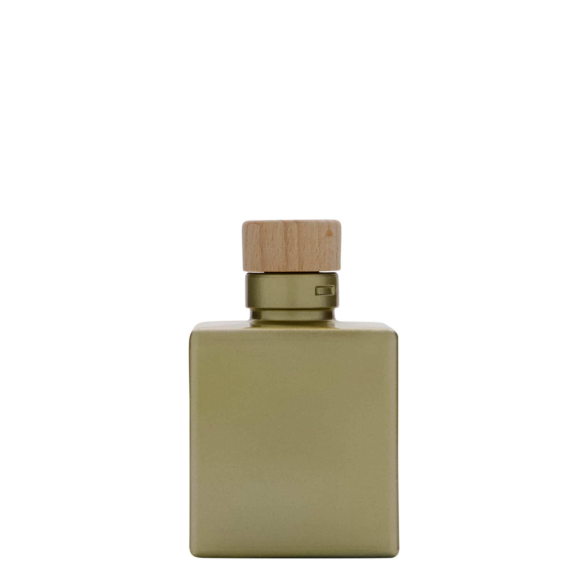 Γυάλινο μπουκάλι 'Cube' 100 ml, τετράγωνο, χρυσό, στόμιο: φελλός