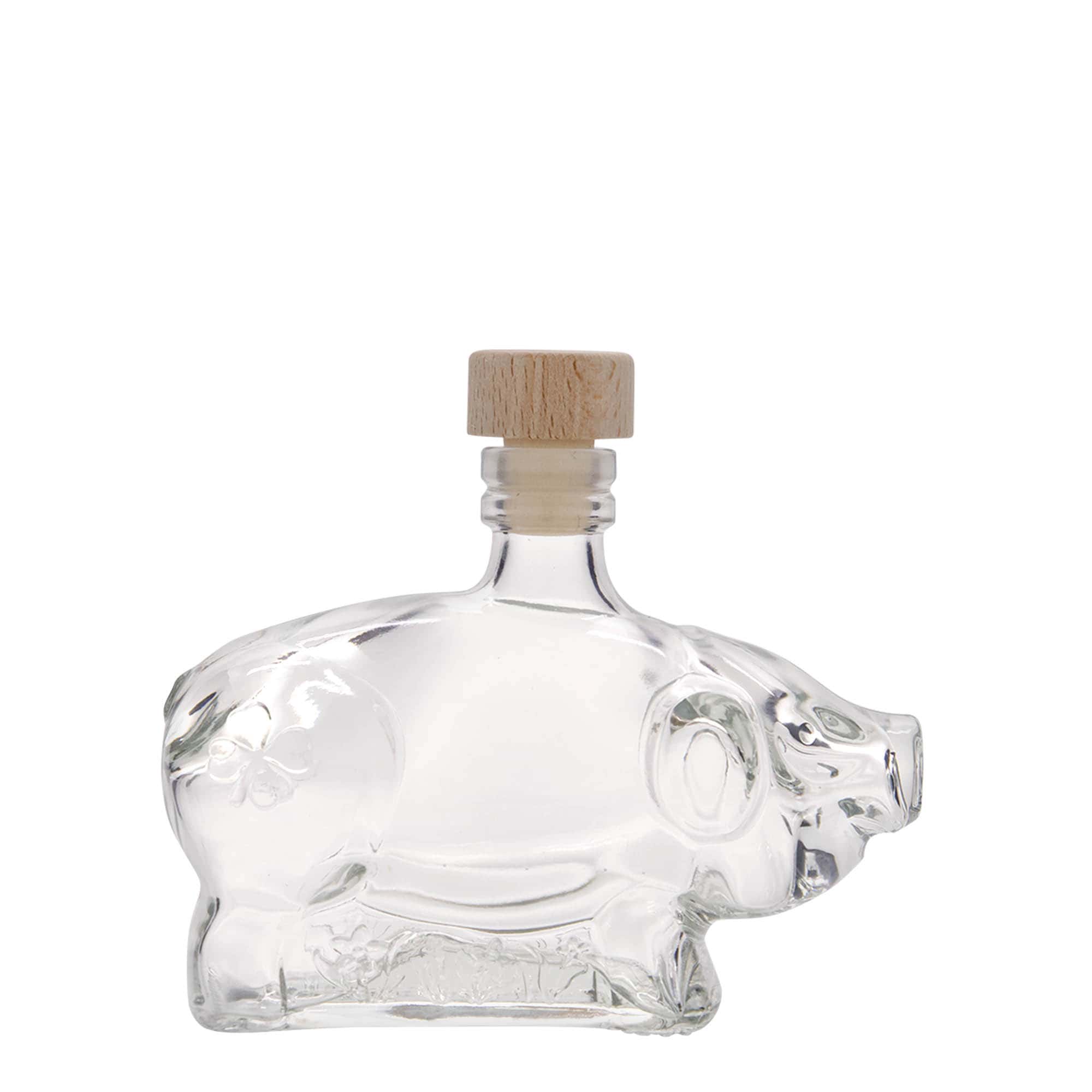 200 ml γυάλινο μπουκάλι 'Γουρουνάκι της τύχης', στόμιο: φελλός
