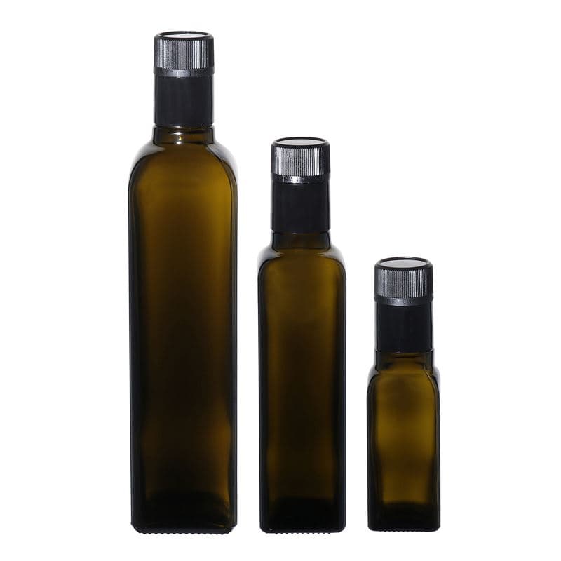 Μπουκάλι για ξίδι/λάδι 'Quadra' 100 ml, γυάλινο, τετράγωνο, πράσινο αντικέ, στόμιο: DOP