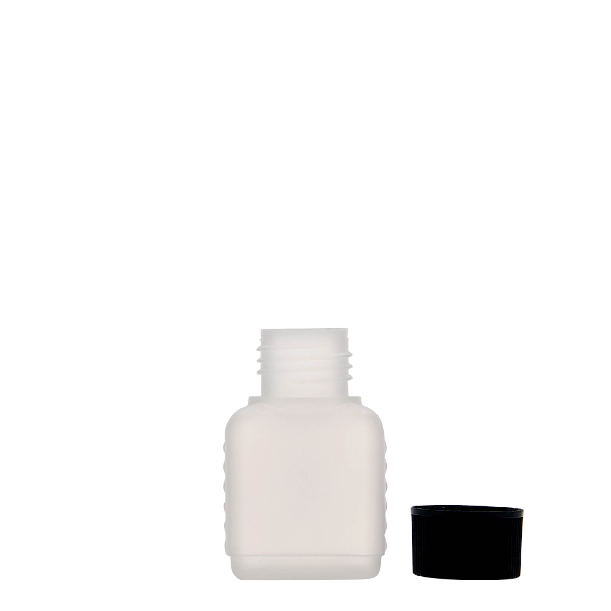 Ορθογώνιο μπουκάλι 50 ml, πλαστικό HDPE, φυσικό χρώμα, στόμιο: DIN 25