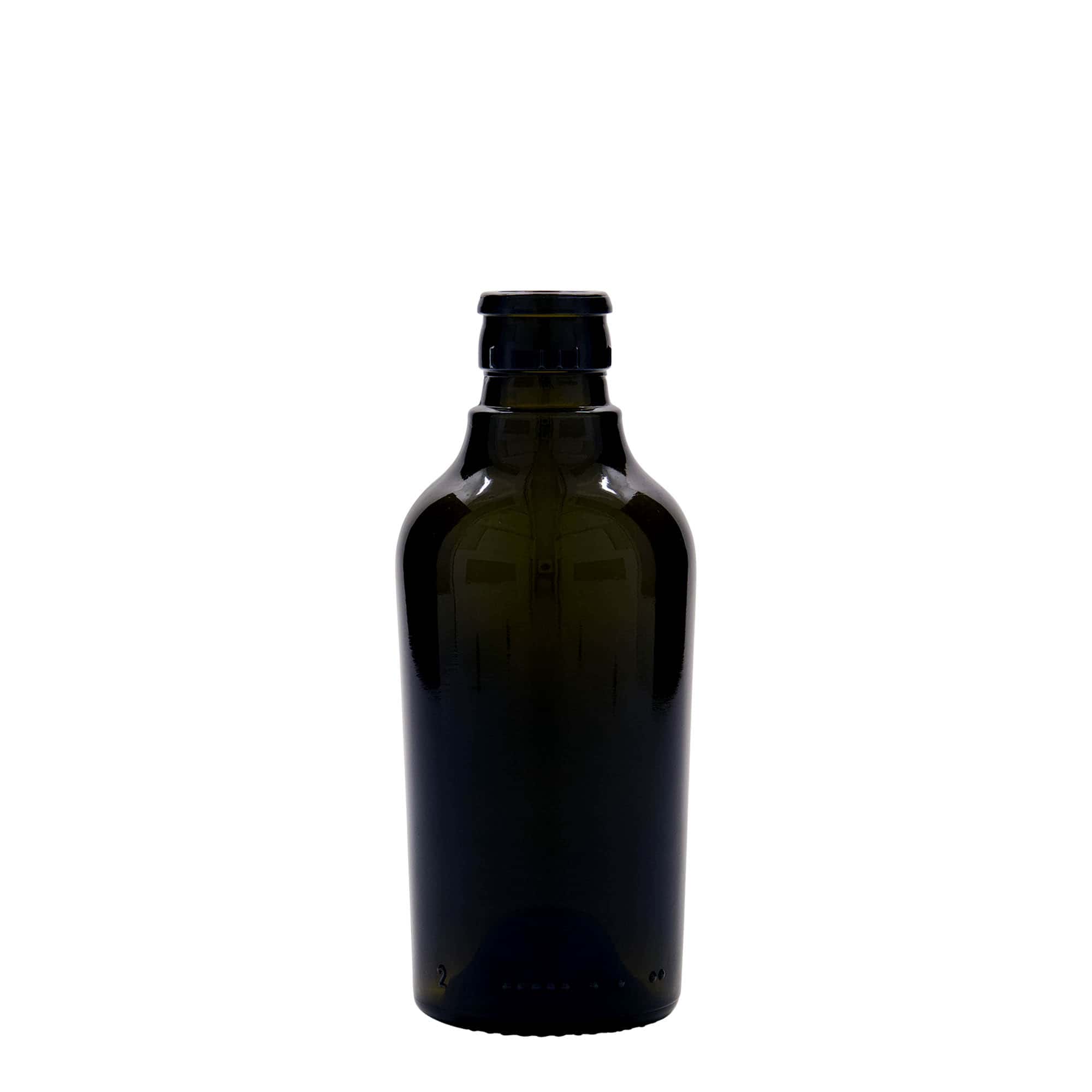 250 ml μπουκάλι ξυδιού/λαδιού 'Oleum', γυαλί, παλαιωμένο πράσινο, στόμιο: DOP