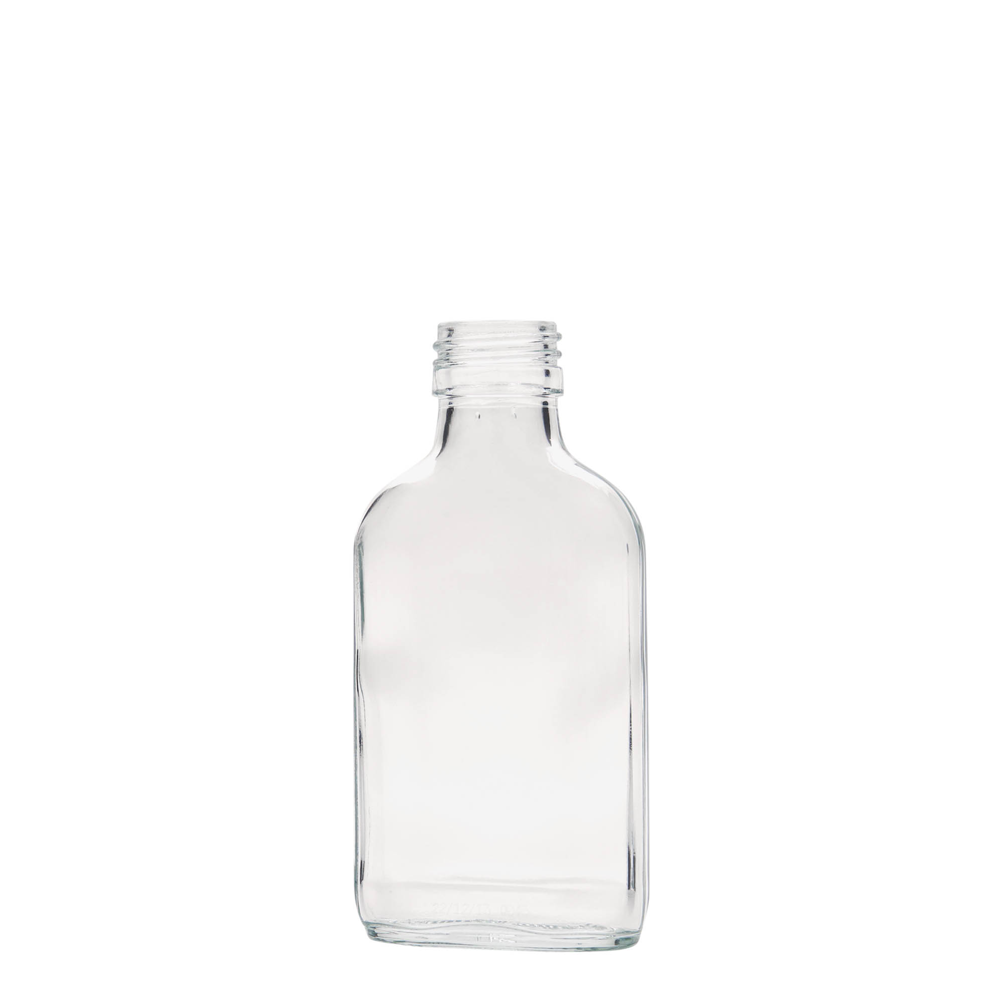 Φλασκί τσέπης 100 ml, ορθογώνιο, γυάλινο, στόμιο: PP 28 Φλασκί τσέπης 100 ml, ορθογώνιο, γυάλινο, στόμιο: PP 28