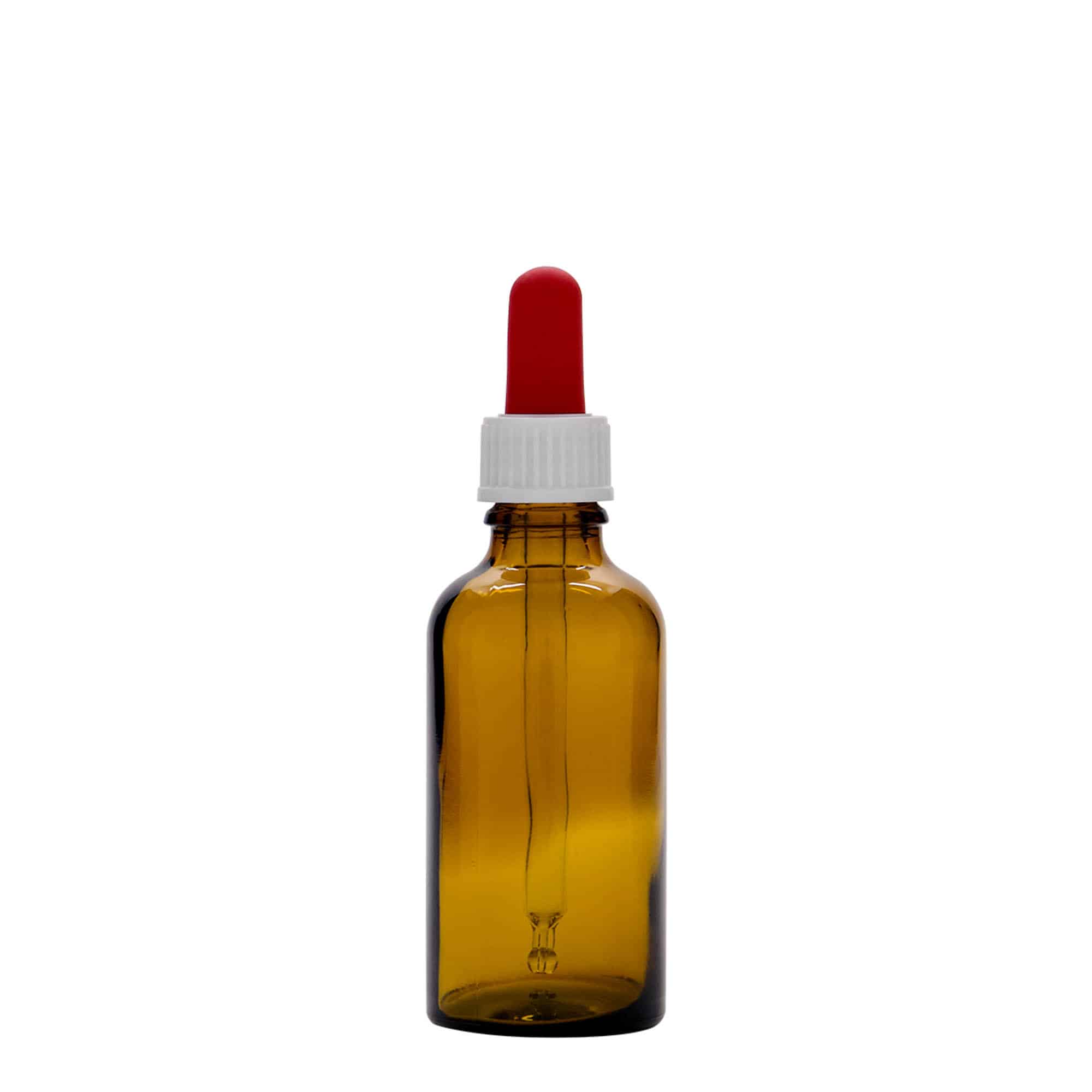 50 ml φιαλίδιο με πιπέτα, ιατρικό, γυάλινο, καφέ-κόκκινο, στόμιο: DIN 18
