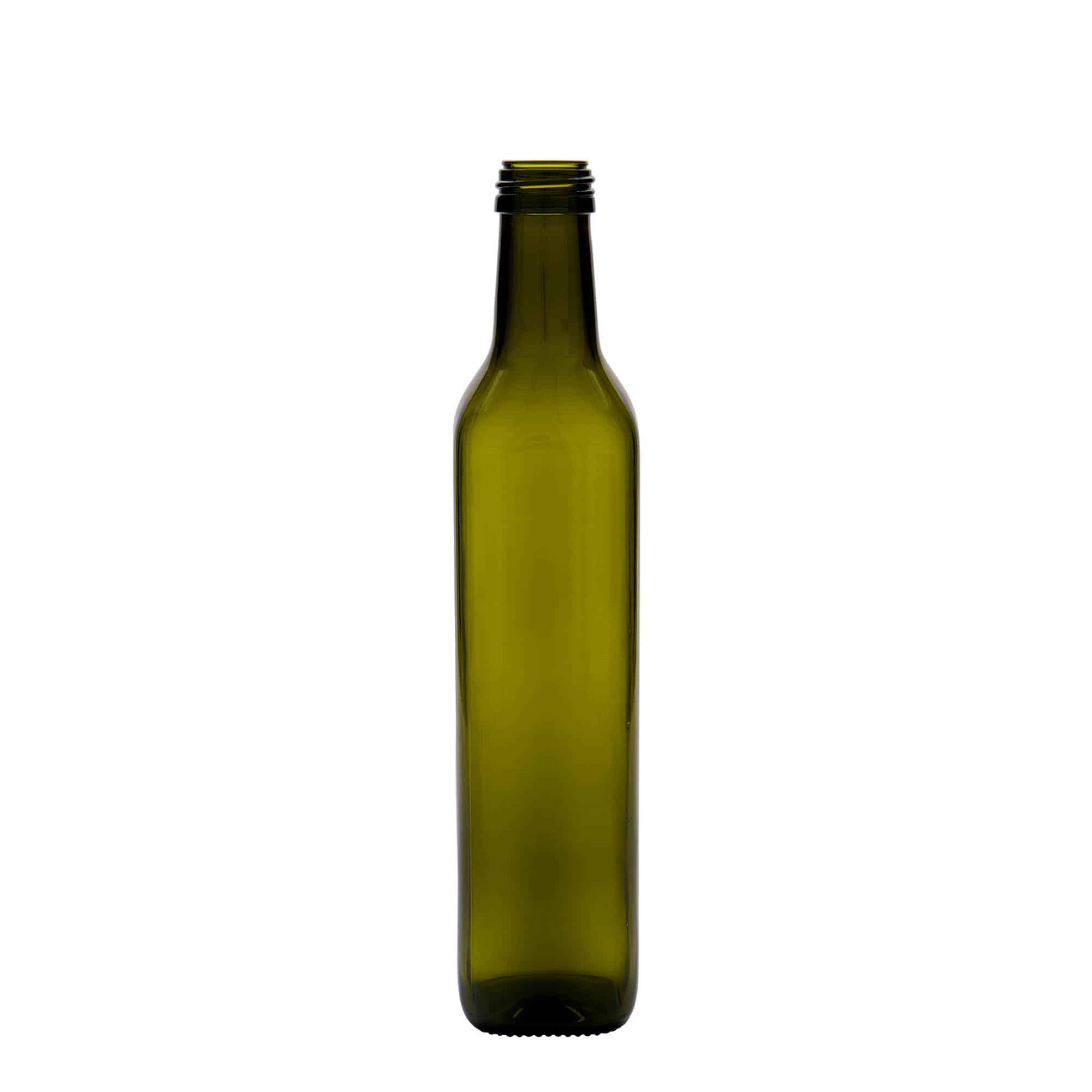 Γυάλινο μπουκάλι 'Marasca' 500 ml, τετράγωνο, πράσινο αντικέ, στόμιο: PP 31,5