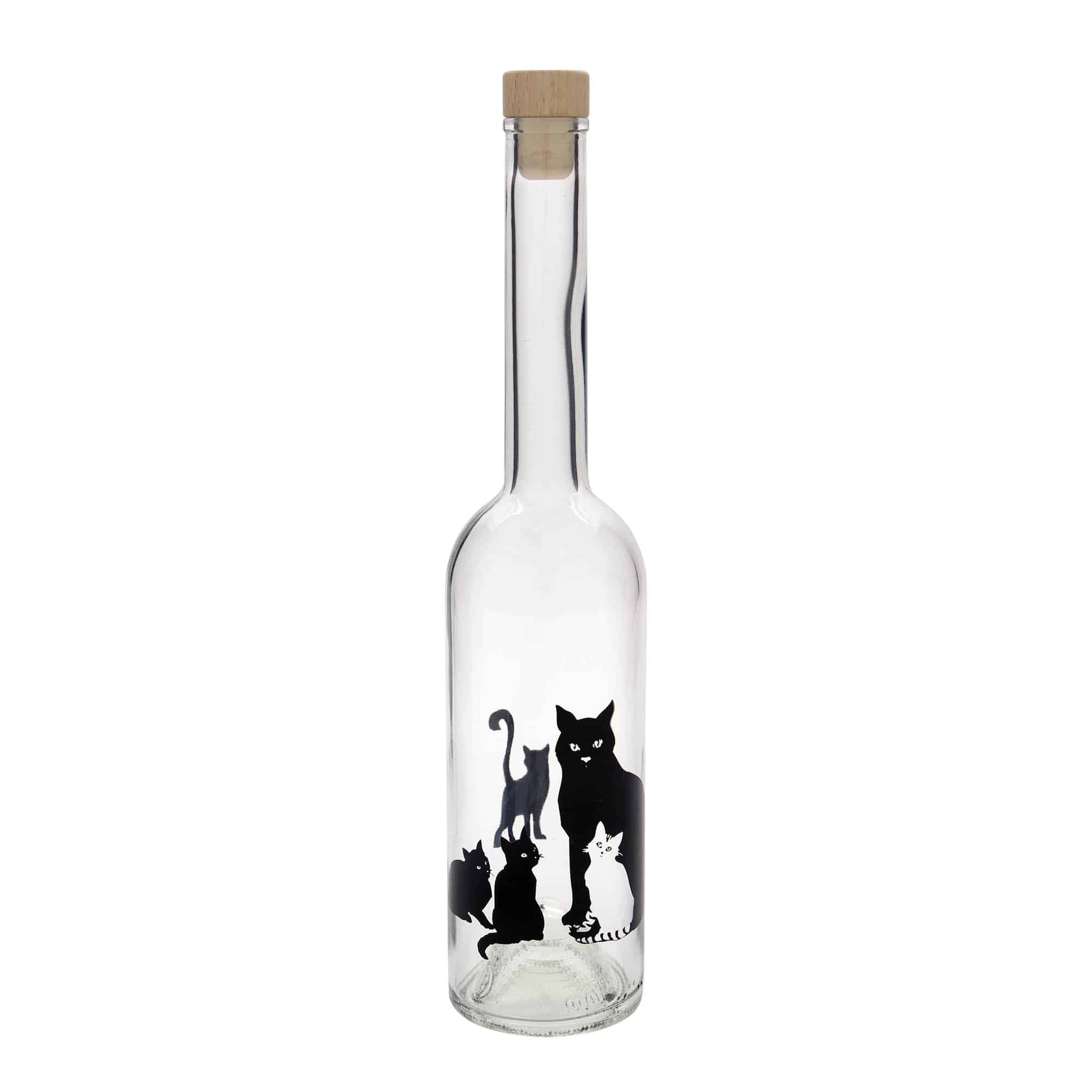 Γυάλινο μπουκάλι 'Opera' 500 ml, σχέδιο: γάτες, στόμιο: φελλός